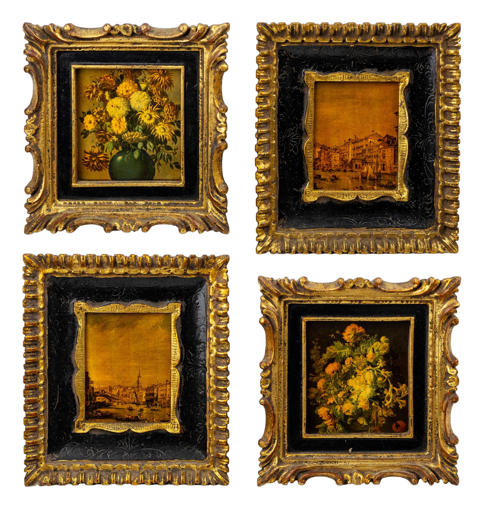 Set of Four Vintage Italian Framed Miniature Prints (1 of 3)