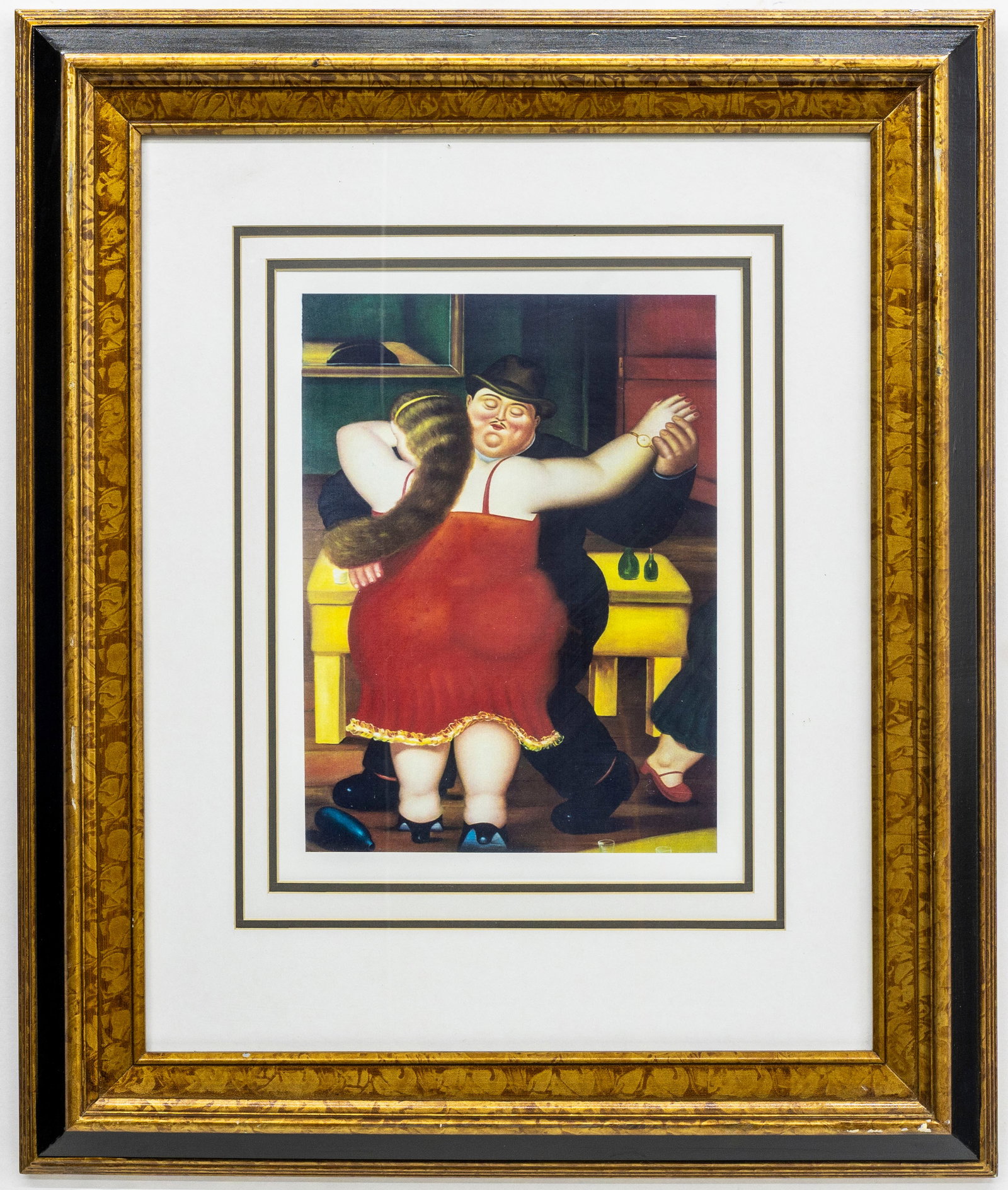 In the style of Fernando Botero (Colombian, b. 1932), Dancing Couple, Print on Paper: Artist, Year, Title: In the style of Fernando Botero (Colombian, b. 1932), Dancing Couple, ca. late 20th century Medium: Color print on paper Dimensions: with frame 21 x 25.5 in