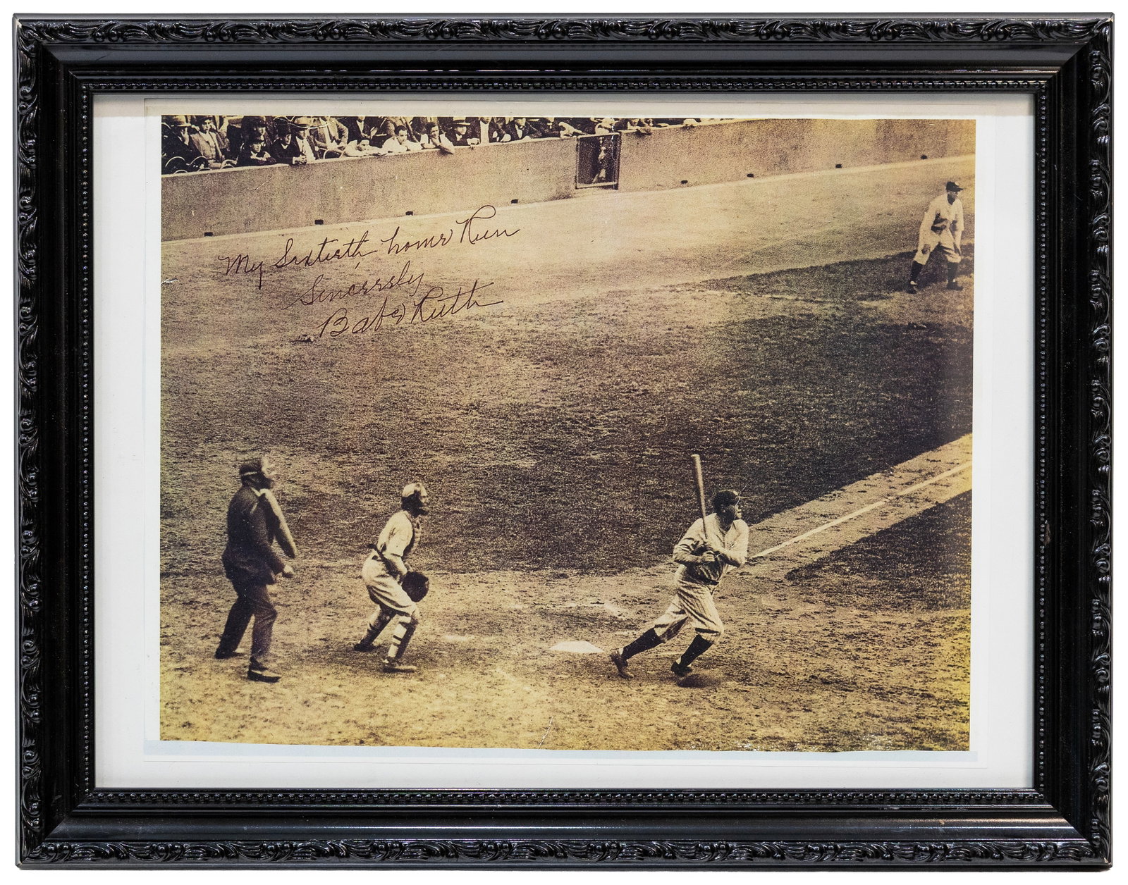 Vintage Babe Ruth ,My Sixtieth Home Run, Framed Baseball Print with Sign (1 of 4)