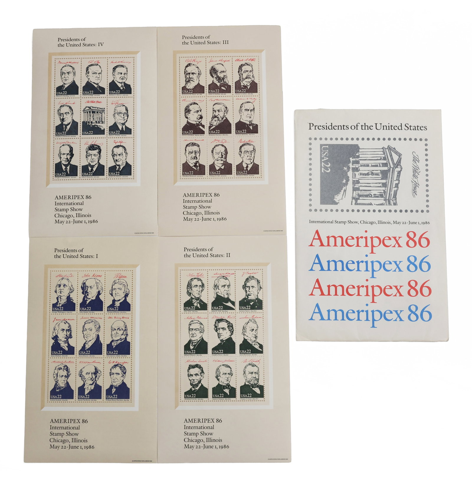 1986 AMERIPEX Presidents of the US Commemorative Stamp Sheet Collection (1 of 2)
