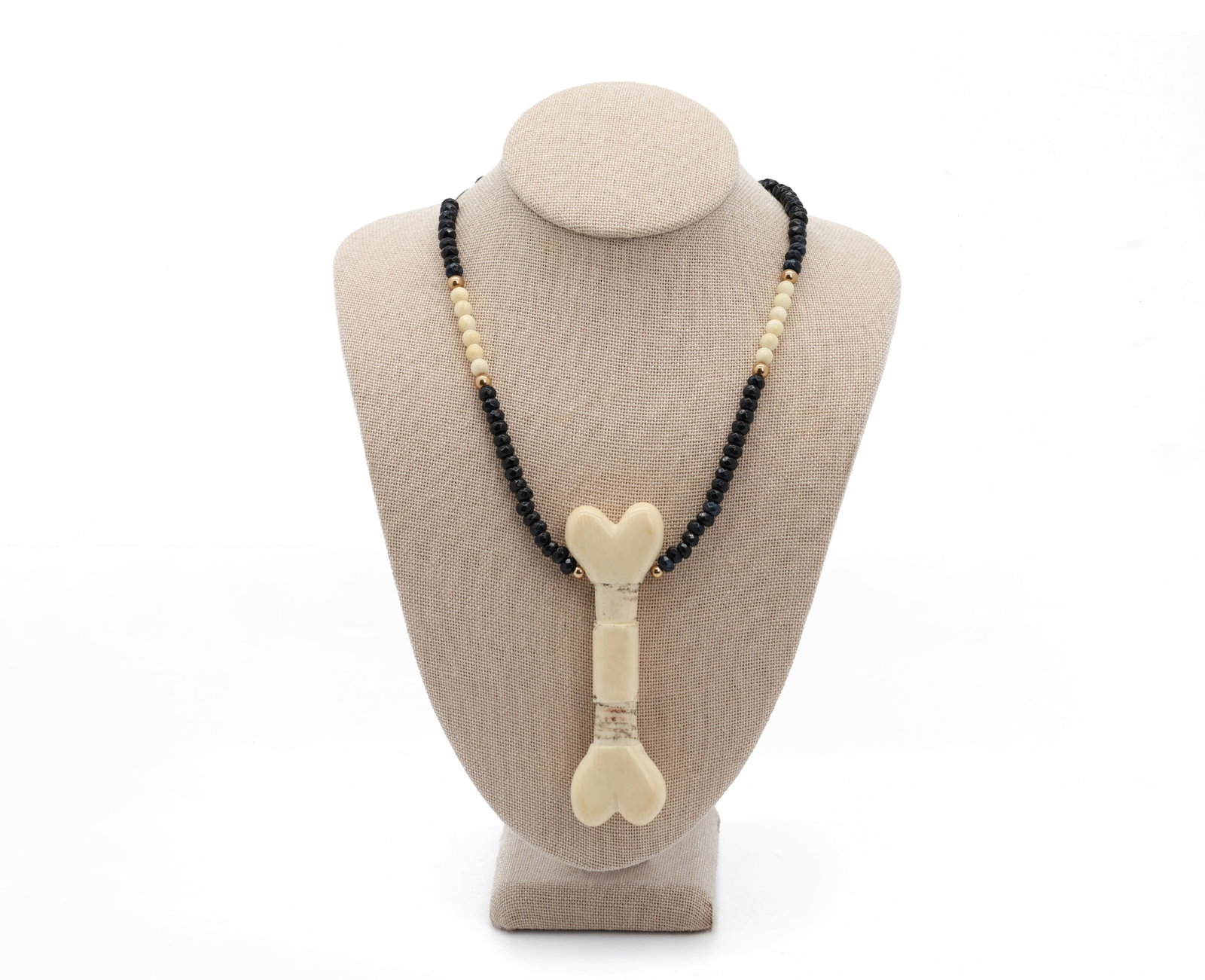 Vintage Fine Carved Black Bead Necklace with Large Pendant (1 of 4)
