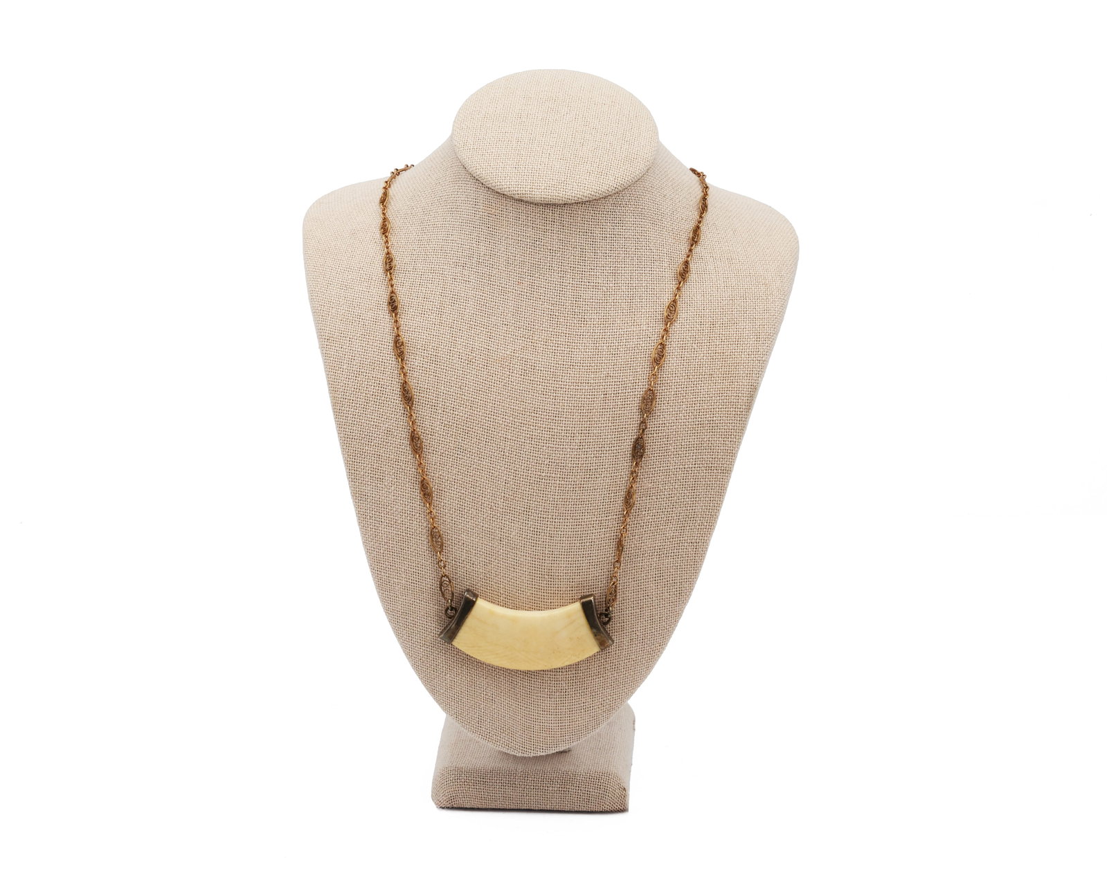Vintage Fine Carved Tusk-Form Pendant Necklace with Ornate Gold-Tone Chain (1 of 5)