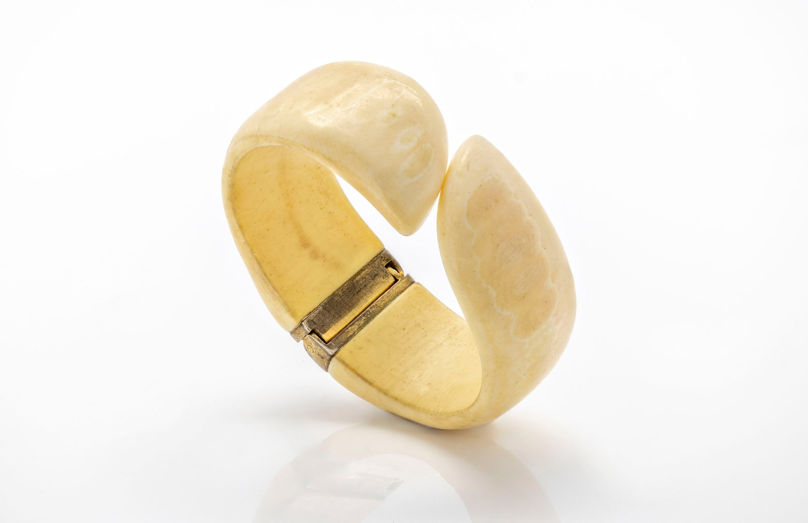 Vintage Carved Bone Hinged Bangle Bracelet with Figural Motif (1 of 3)