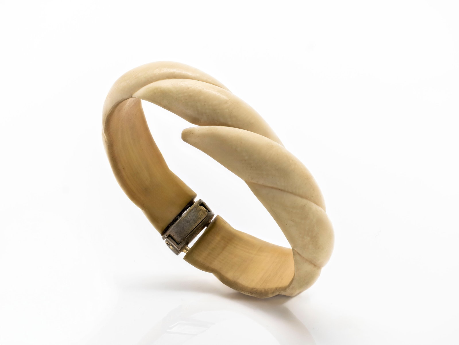 Vintage Twist-Form Carved Bone Hinged Bangle Bracelet (1 of 3)