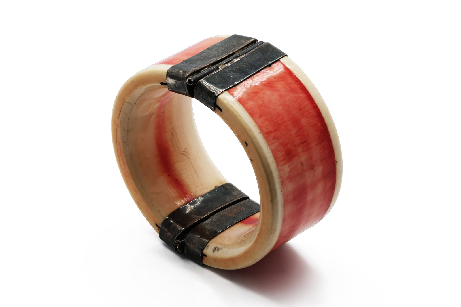 Vintage Carved Bone and White Metal Hinged Bangle Bracelet, As Found (1 of 6)