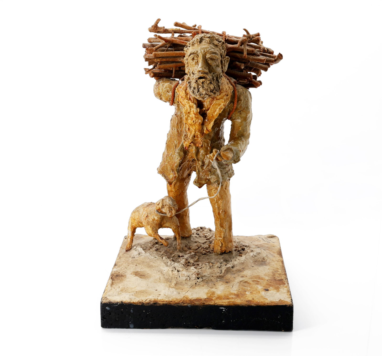 Signed Folk Art Sculpture of Wood Gatherer with Sheep (1 of 7)