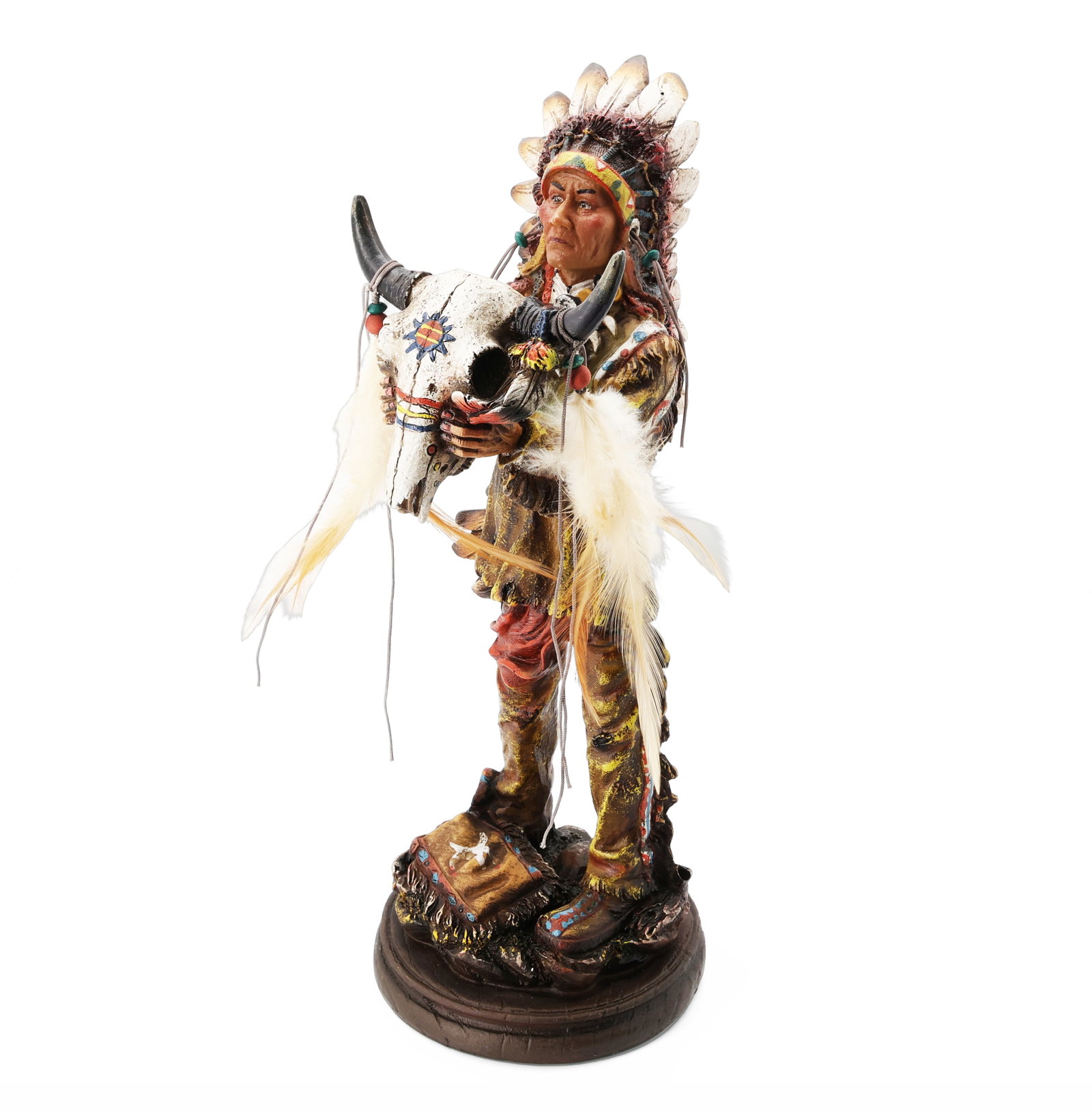 Native American Warrior Holding Steer Skull Figurative Statue (1 of 7)