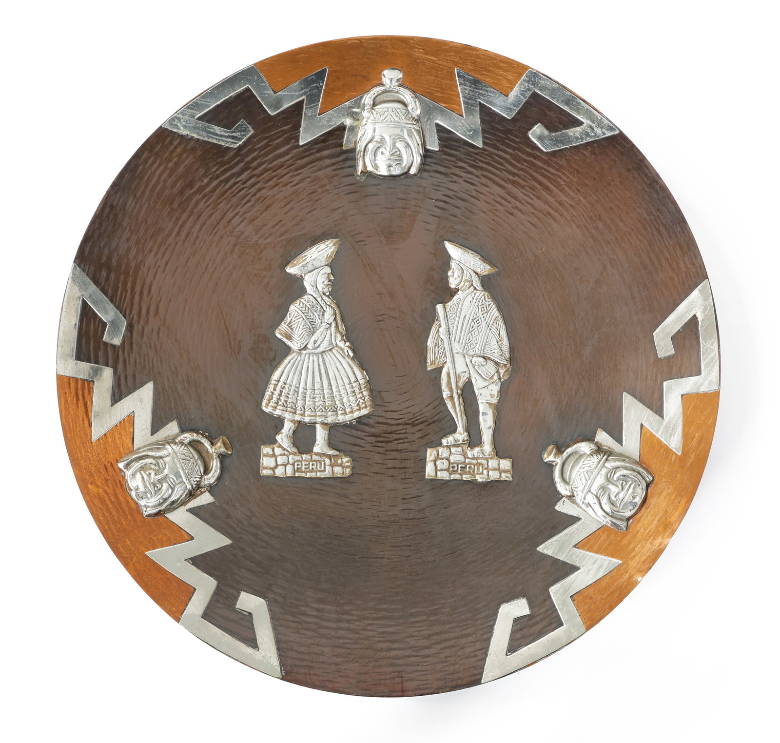 Peruvian Hammered Copper Silver-Tone Decorative Wall Plate (1 of 4)
