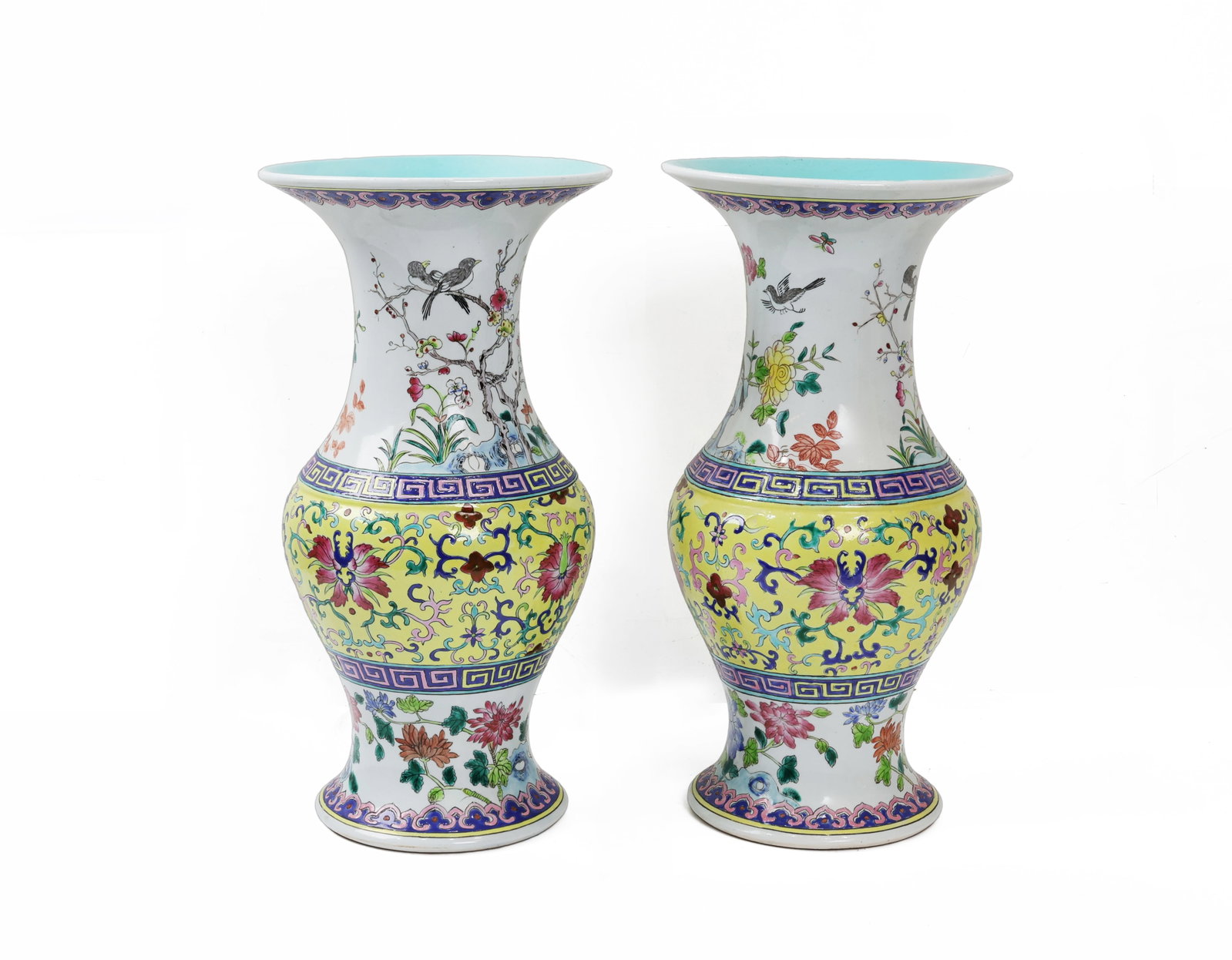 Pair of Chinese Porcelain Vases, Famille Jaune, Bird & Floral Decor (1 of 6)