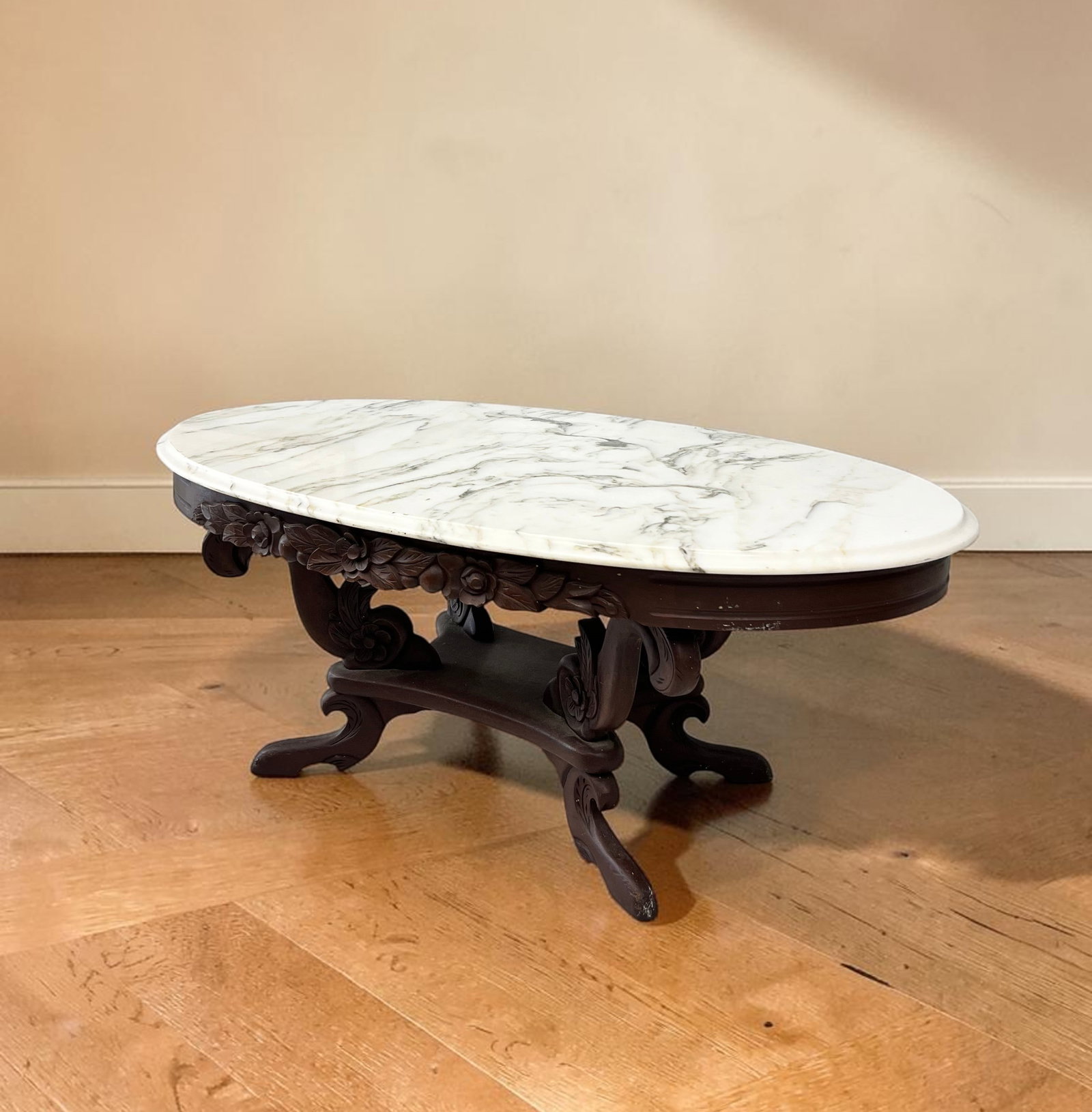 Victorian Style Marble Top Carved Wood Coffee Table - Local Pickup Only (1 of 5)