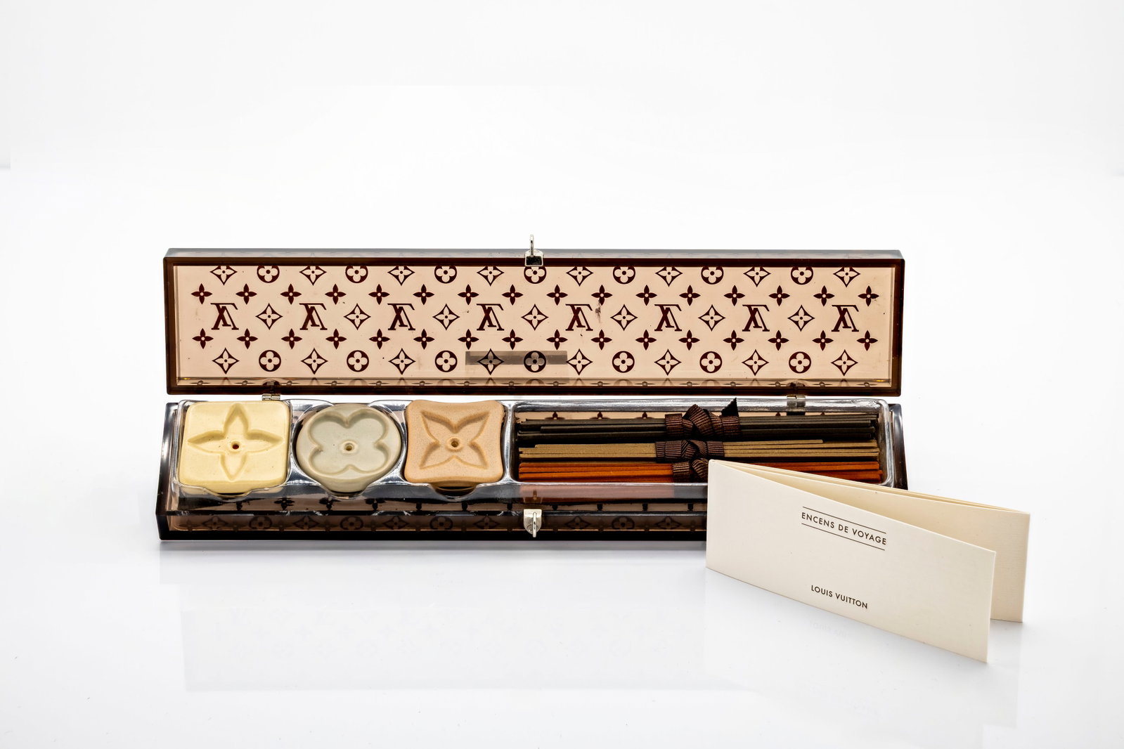 Louis Vuitton Encens de Voyage Incense Set with Monogram Case: Title: Louis Vuitton Encens de Voyage Incense Set with Monogram Case Brand: Louis Vuitton Series / Line: Encens de Voyage Medium: Translucent monogram-pattern ca
