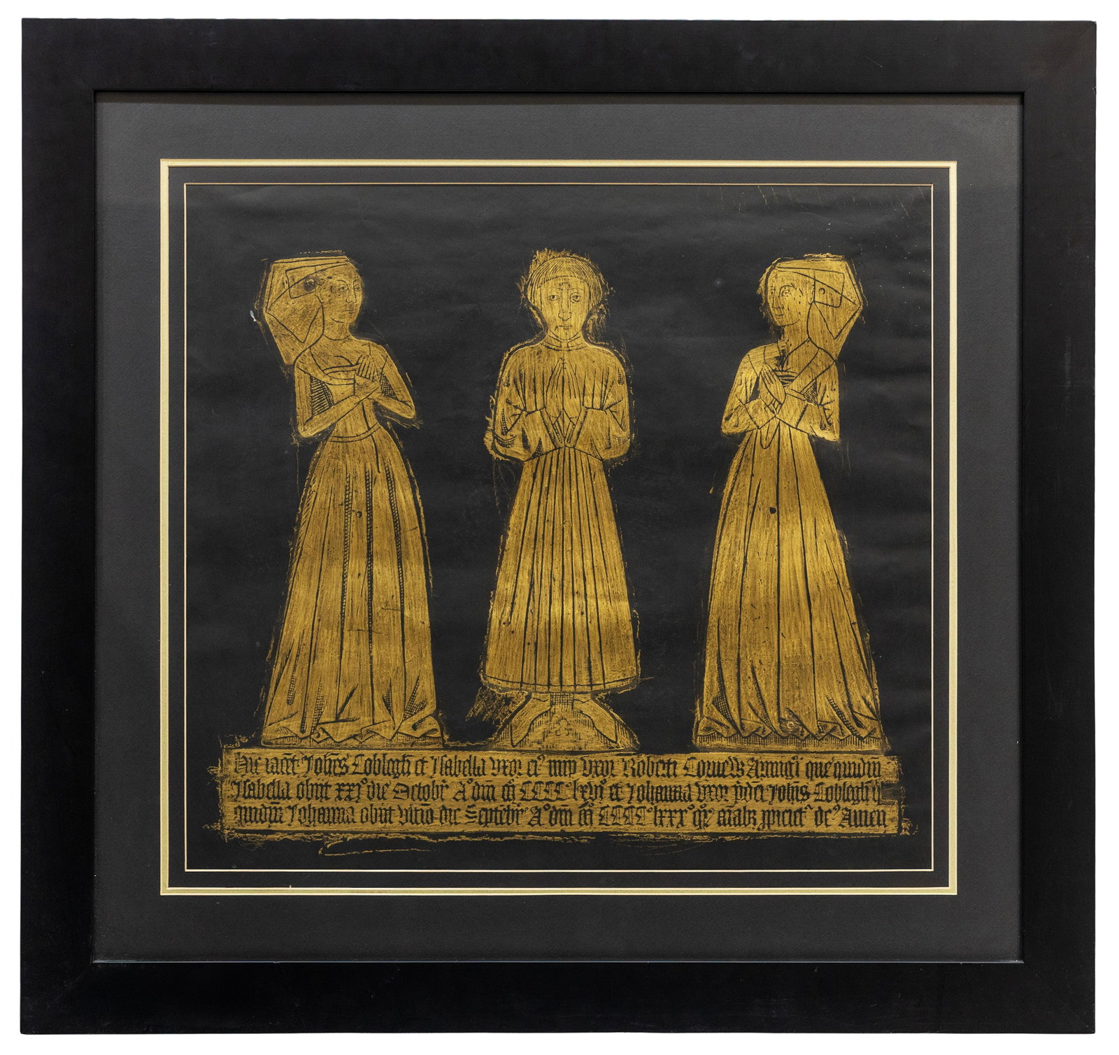 Medieval Memorial Brass Rubbing of Three Women, Framed (1 of 4)