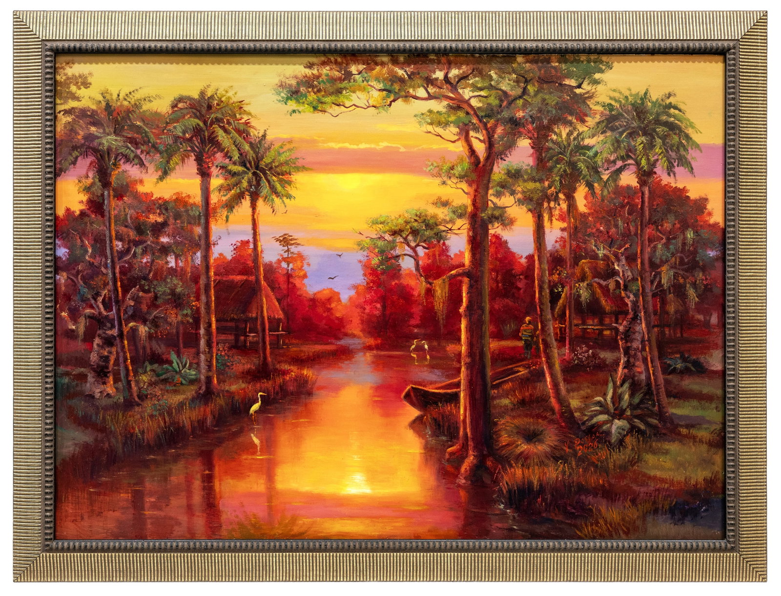 Yuriy Poslak (American) Florida Landscape, Highwaymen Style, Oil on Canvas Painting: Artist, Year, Title: Yuriy Poslak (Russian-American), Florida Landscape, Highwaymen Style Origin: Miami, Florida, USA Medium: Oil on Canvas Dimensions: