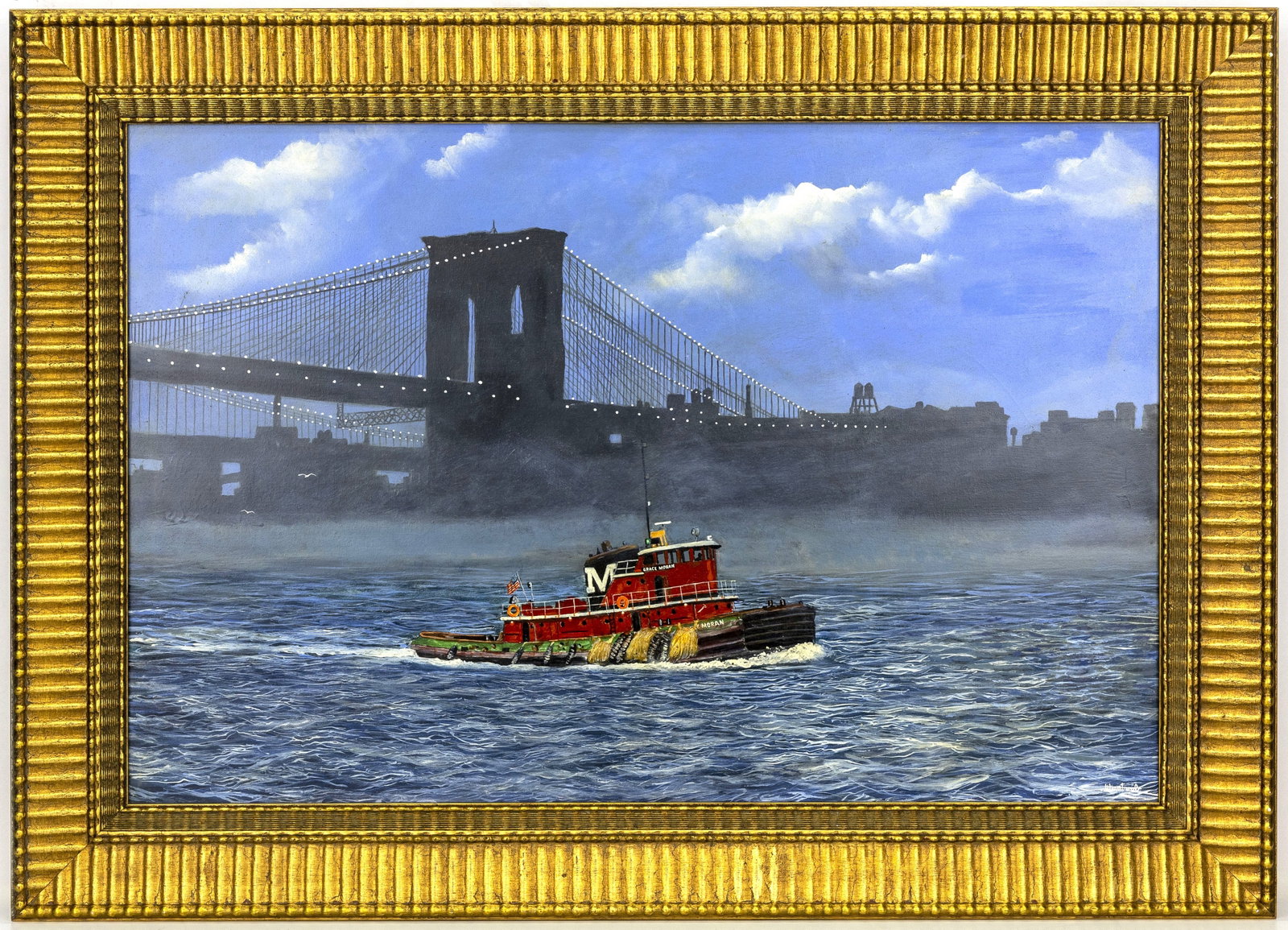 Herbert Weintraub (American, 1934-2019) Brooklyn Bridge, Oil on Canvas: Artist, Year, Title: Herbert Weintraub (American, 1934-2019), Brooklyn Bridge, 20th Century Origin: United States Medium: Oil on Canvas Dimensions: 31" x 43" wit