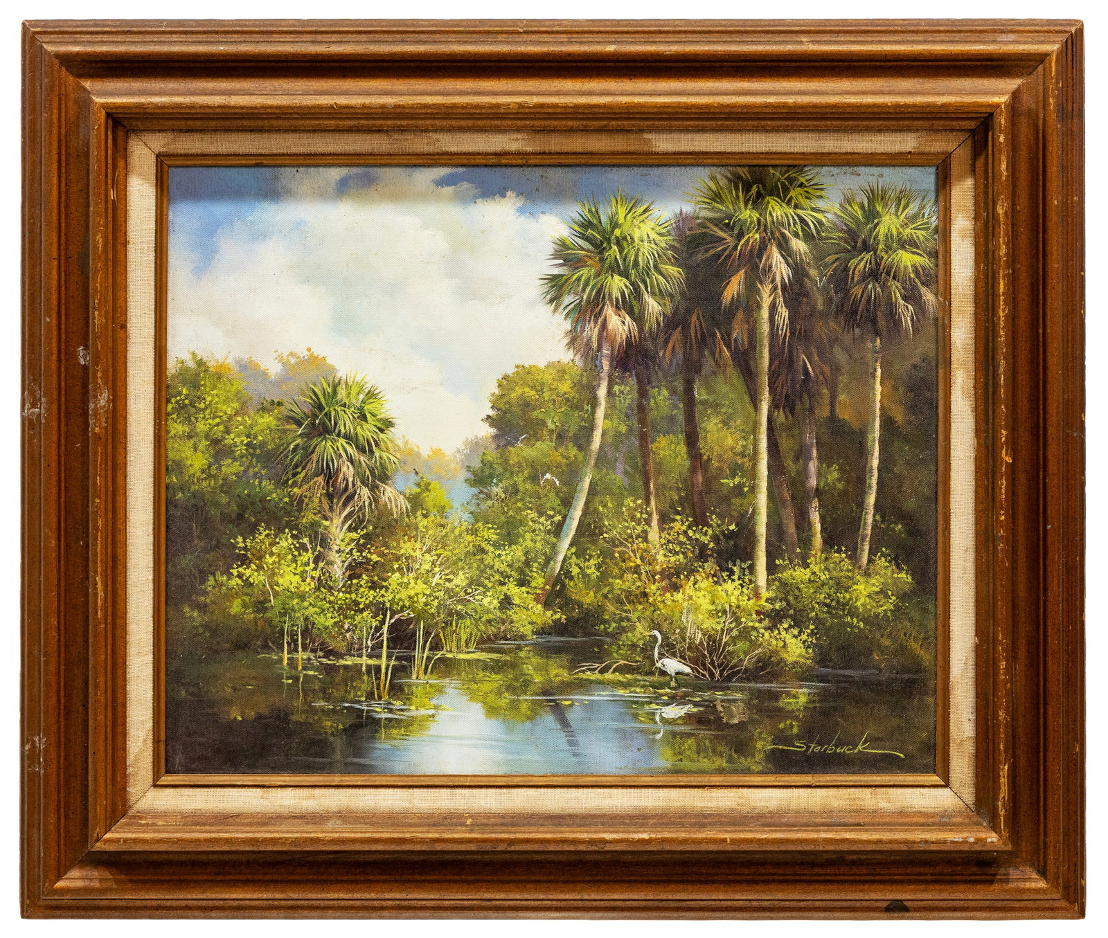 Dorothy Starbuck (American) Florida Wetlands with Egret, Oil on Canvas: Artist, Year, Title: Dorothy Starbuck (American), Florida Wetlands with Egret Medium: Oil on Canvas Dimensions: Framed 27" × 23", unframed 20" × 16" Provenanc