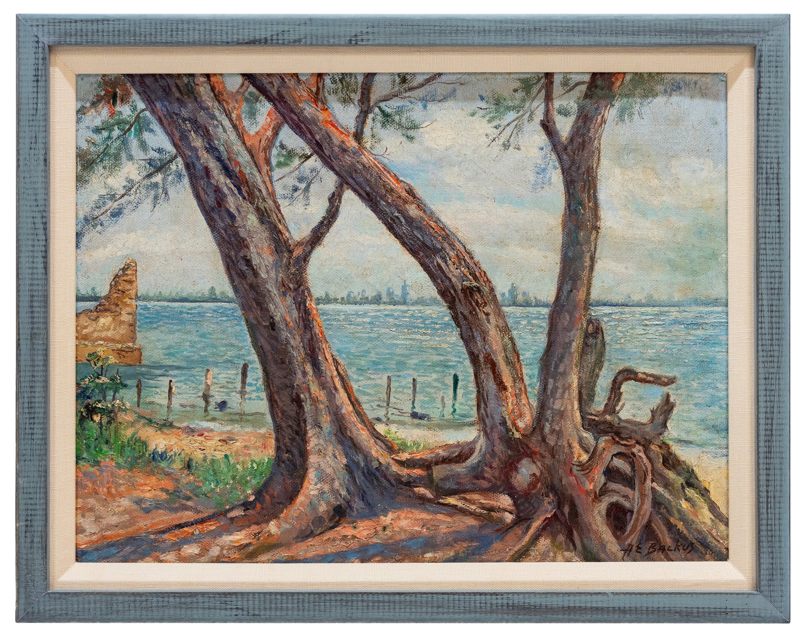Albert Ernest Backus (American, 1906-1990) Florida Highwaymen, Oil on Canvas Board: Artist, Year, Title: Albert Ernest ?Beanie? Backus (American, 1906?1990) Florida Highwaymen, Florida Coastal Landscape with Trees Origin: United States, Florida Medium: Oil on board