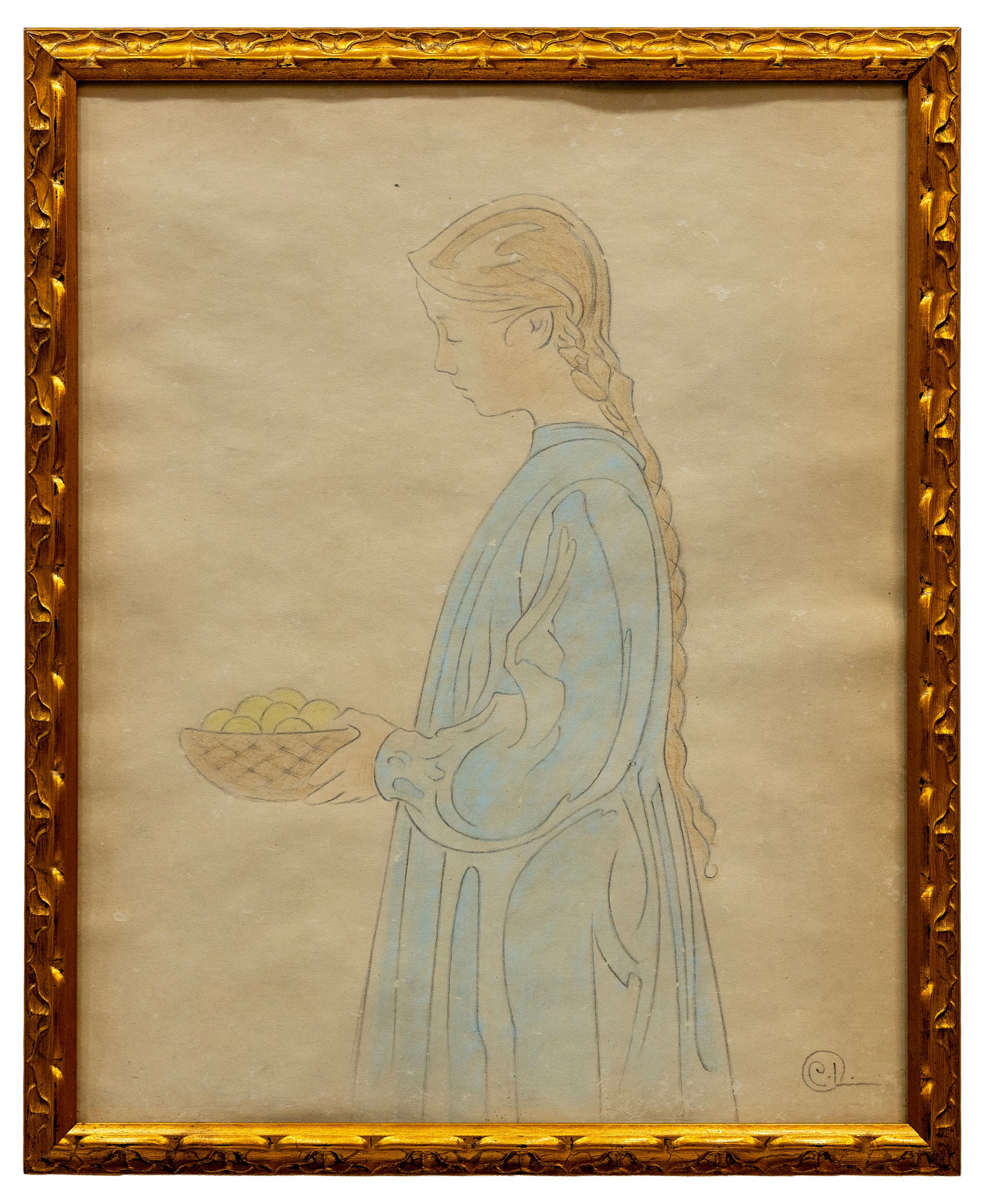 Carl Larsson (Swedish) Girl with Basket, Watercolor Painting (1 of 4)