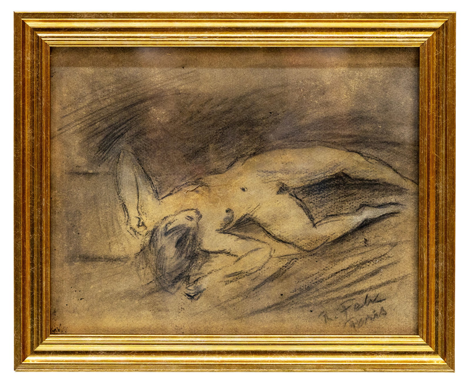 Robert Falk (Russian) Reclining Female Nude, Charcoal on Paper (1 of 5)