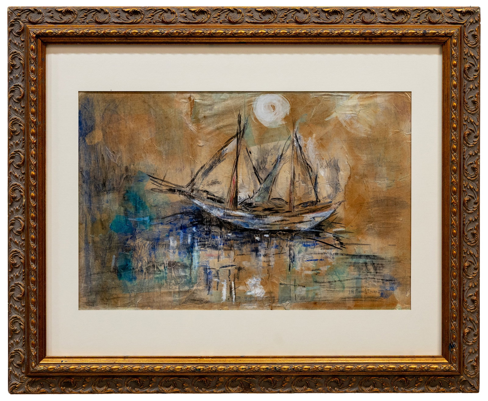 John Henry Twachtman (American) Harbor Boats at Twilight, Mixed Media on Paper (1 of 4)