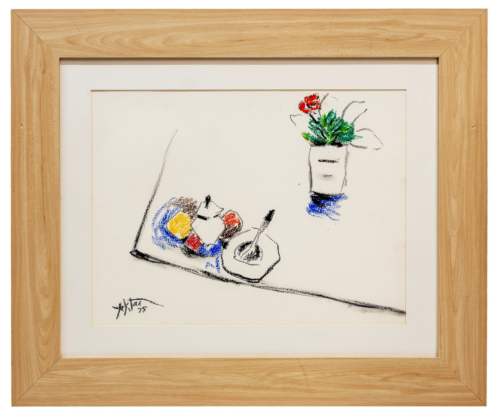 Manoucher Yektai (French/Iranian) Pastel & Charcoal on Card: Artist, Year, Title: Manoucher Yektai (French/Iranian, 1922-2019), Still Life Composition Medium: Pastel & Charcoal on Card Dimensions: 29.5" x 24.5" with frame; 18.5" x 23.5" without