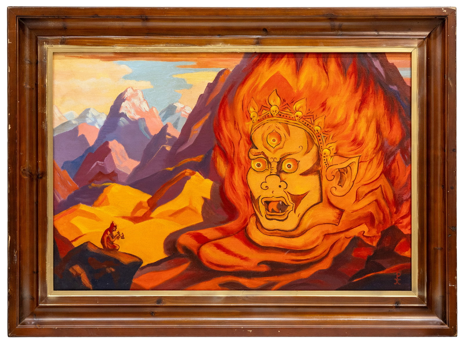 Shamballa Russian Attr to Nikolay Roerich Oil on Canvas Painting: Artist, Year, Title: Attributed to Nikolai Roerich, 1933, "Shambhala" Origin: Russia Medium: Oil on Canvas Dimensions: Without frame: 30" x 24.5". With frame: 37