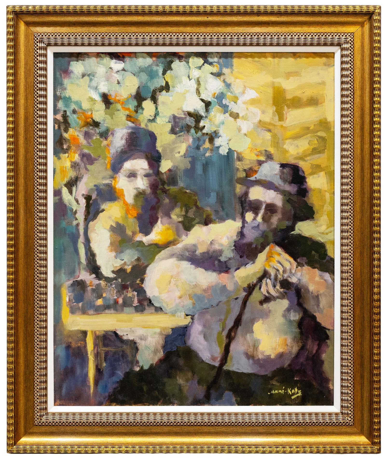 Mane-Katz (French-Ukrainian) Chess Match, Oil on Canvas: Artist, Title, Year: Mané-Katz (French-Ukrainian, 1894–1962), Chess Match Medium: Oil on canvas Dimensions: Canvas: 24 x 30”, Framed: 31 x 36.5” Provenance:</