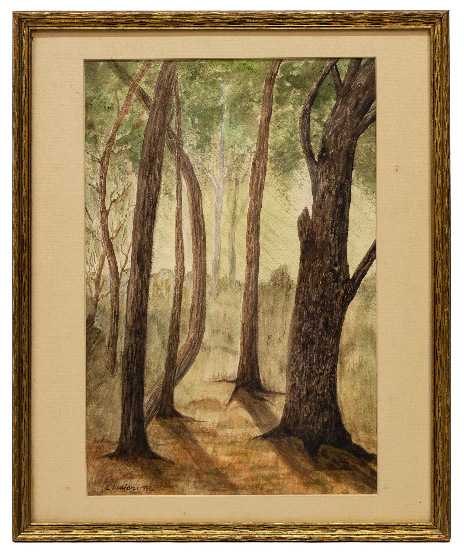 Luigi Lucioni (Italian-American) Woodland Interior 1961, Watercolor on paper: Artist, Title, Year: Luigi Lucioni (Italian-American, 1900–1988), Woodland Interior, 1961. Medium: Watercolor on paper. Dimensions: 21 × 17 in. framed. Provenance: