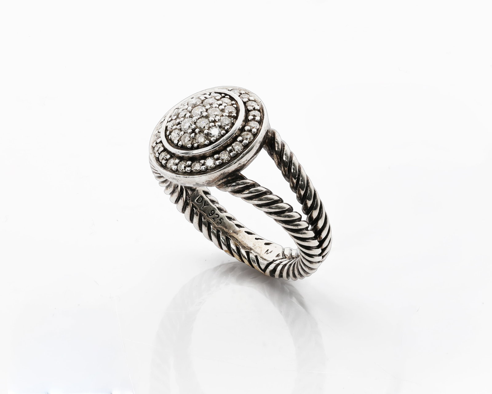 David Yurman, Albion Petite Ring with Pave Diamonds: Title: David Yurman, Albion Petite Ring with Pave Diamonds Medium: Sterling Silver 925 with Diamonds Dimensions: Size 7.25 Weight: 6.70 gr Addition