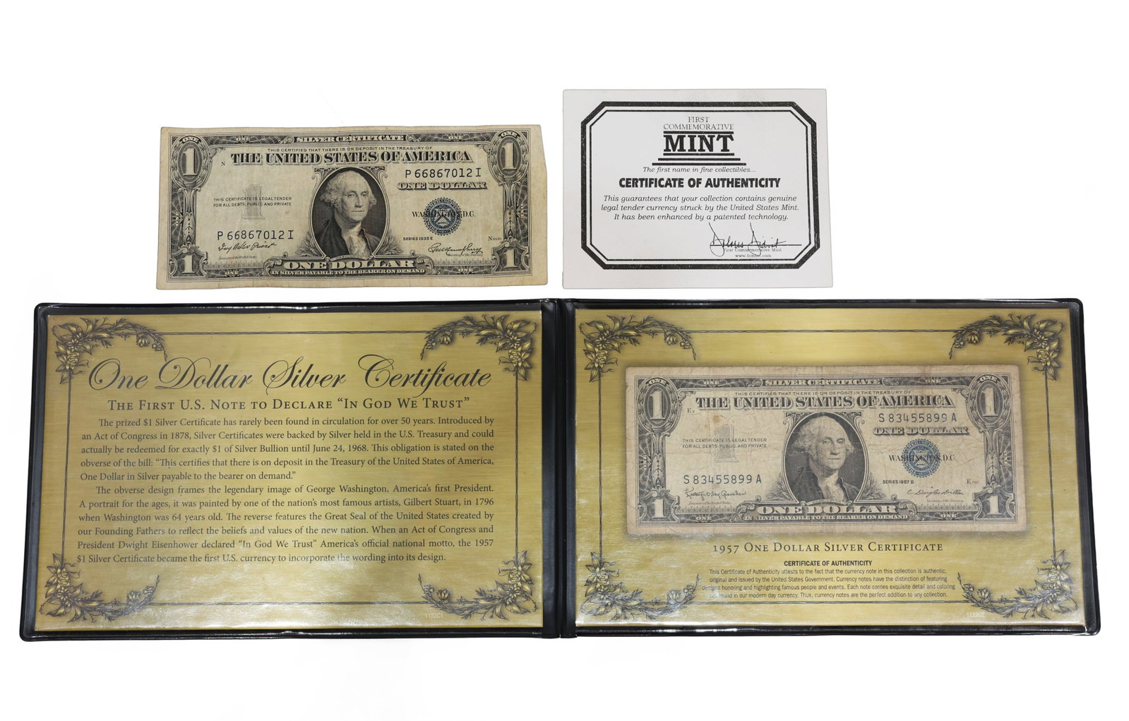 1957 & 1935 U.S. $1 Silver Certificates with Display Folder & COA (1 of 4)