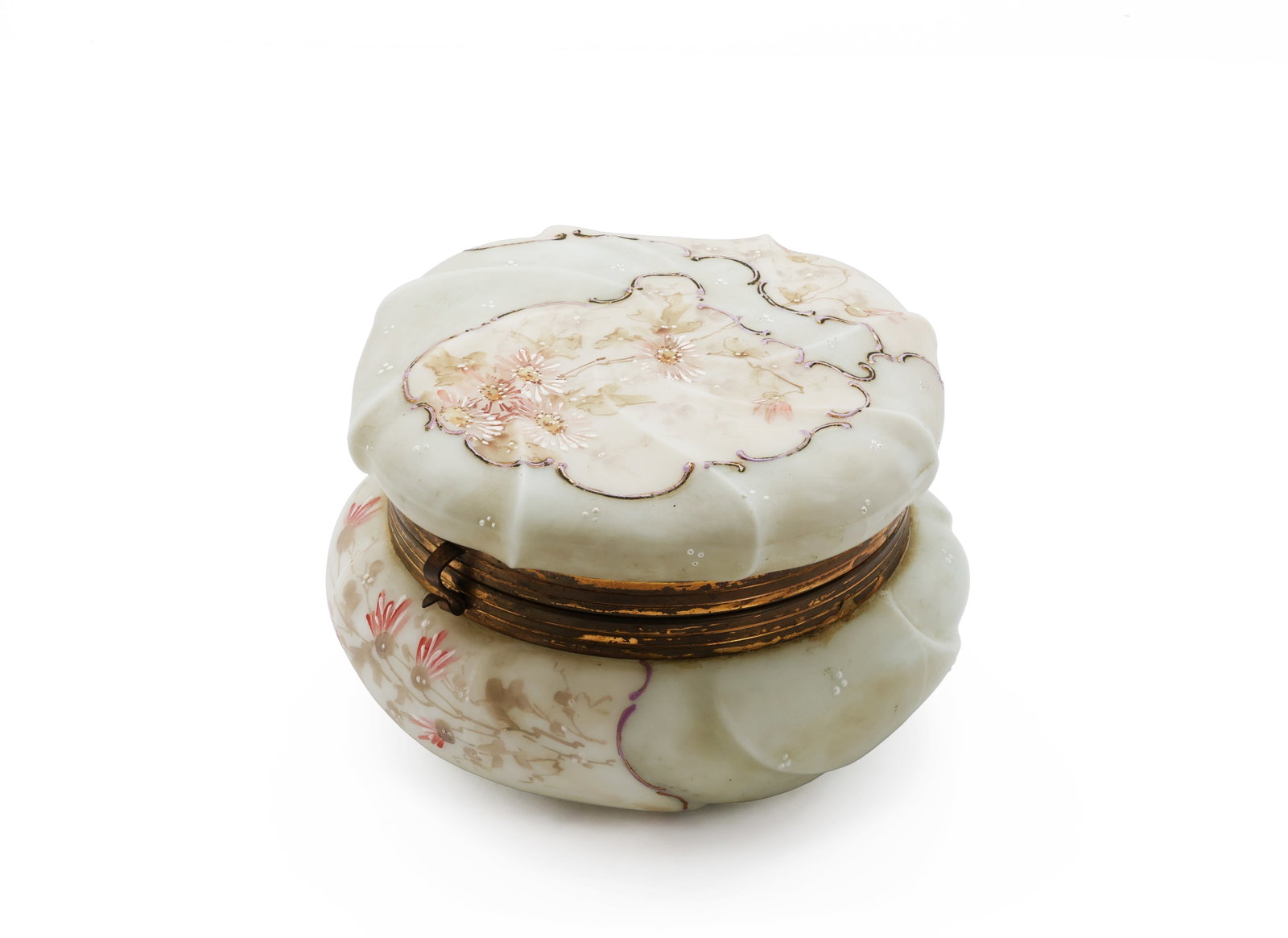 Antique C.F. Monroe Wave Crest, Helmschmied Swirl, Opal Glass Dresser Box (1 of 9)