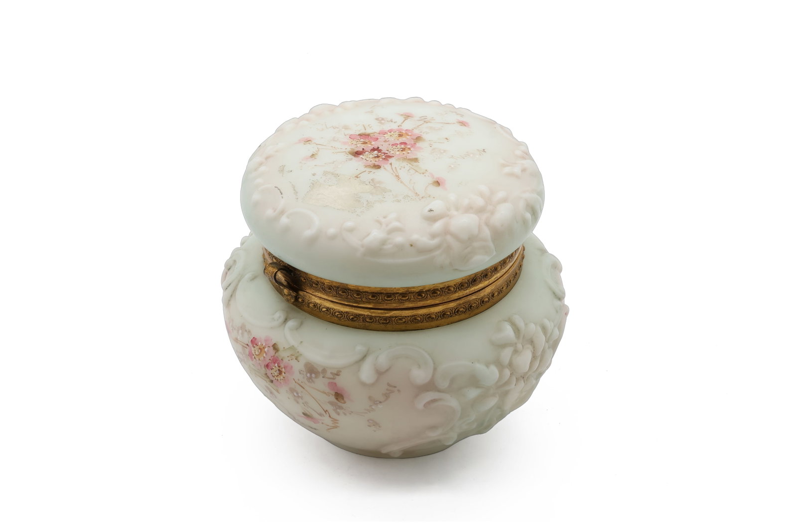 Antique Wave Crest Hand-Painted Opal Glass Dresser Box (1 of 8)