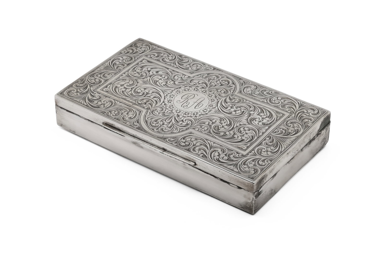 Antique Continental 0900 Silver Engraved Cigarette / Desk Box, 335.3g (1 of 9)