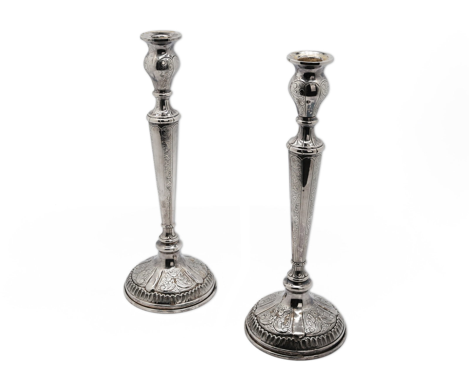 Pair of Hazorfim 925 Sterling Silver Candlesticks: Title: Pair of Hazorfim 925 Sterling Silver Candlesticks Circa: Late 20th Century Dimensions: each 4.3/8"(base) x 12"(H) Total Weight: one is 191.4 gr, another 191