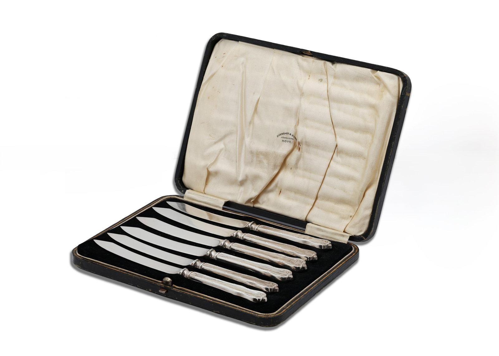 Cased Set of Six John Biggin Sterling Silver-Handled Knives, Sheffield (1 of 4)