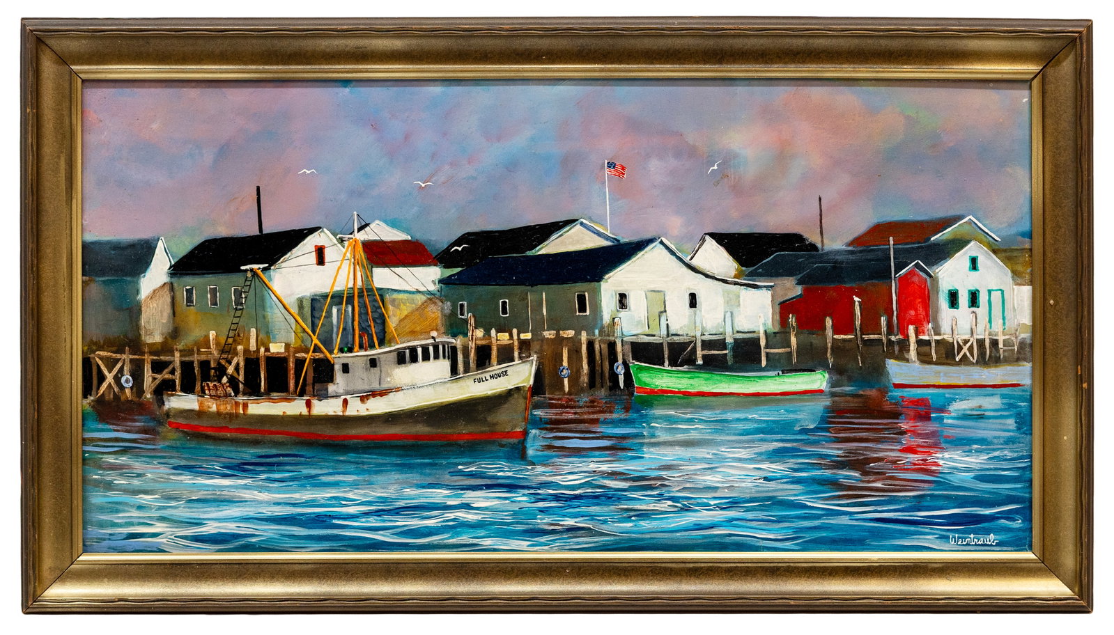 Herbert Weintraub (American, 1934-2019 Harbor Scene with Full House, Oil on Board (1 of 5)