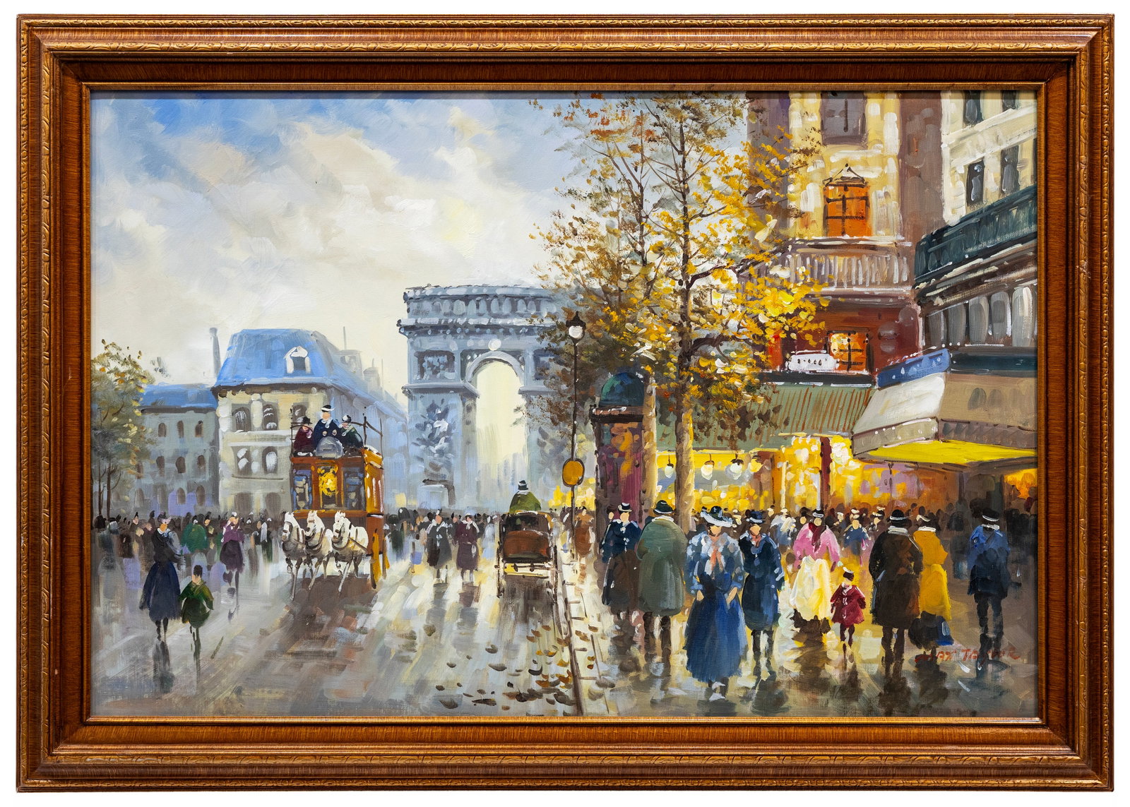 Max Taylor, Paris Street Scene with Arc de Triomphe, Oil on Canvas: Artist, Year, Title: Max Taylor, Paris Street Scene with Arc de Triomphe Origin: European School Medium: Oil on canvas Dimensions: 24 x 36 in. canvas; frame
