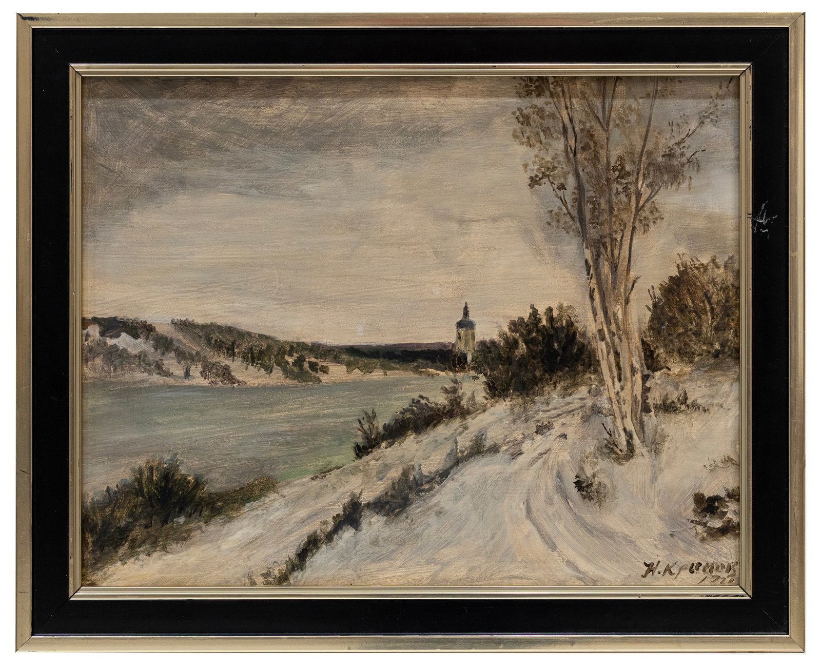 Nikolai Krymov (Russian) Winter River Landscape 1922, Oil on Board: Artist, Year, Title: Nikolai Krymov (Russian, 1884–1958) Winter River Landscape, 1922 Medium: Oil on board Dimensions: 14 x 11 in., unframed Provenance: Pr