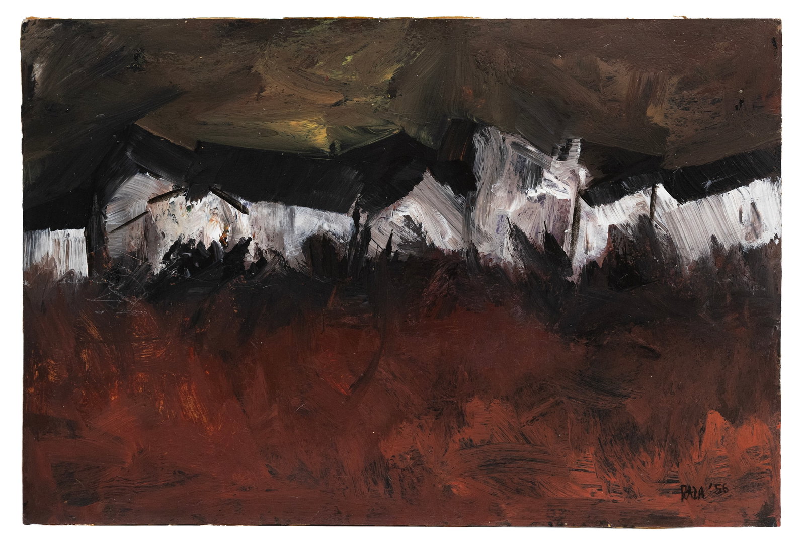 Attr to Sayed Haider Raza (Indian) Abstract Landscape 1956, Oil on Board: Artist, Year, Title: Attr to Sayed Haider Raza (Indian, 1922–2016) Abstract Landscape, 1956 Origin: India / France Medium: Oil on board Dimensions: 18 x 12