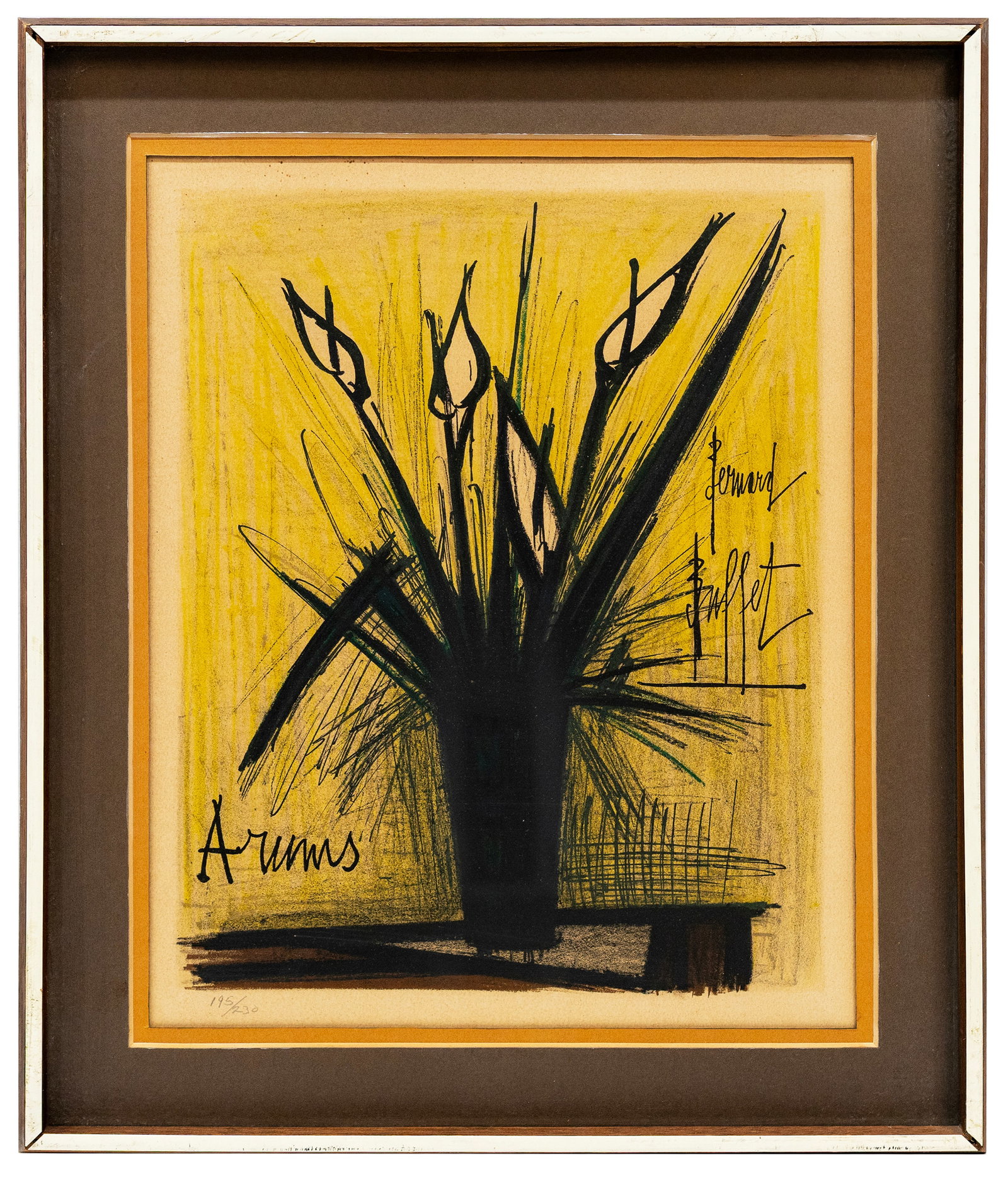 Bernard Buffet (French, 1928?1999) Arums 1958, Ltd. 195/300, Lithograph: Artist, Year, Title: Bernard Buffet (French, 1928–1999) Arums, 1958 Medium: Lithograph in colors on paper Dimensions: 16.5 x 20 in., framed Signature: Hand