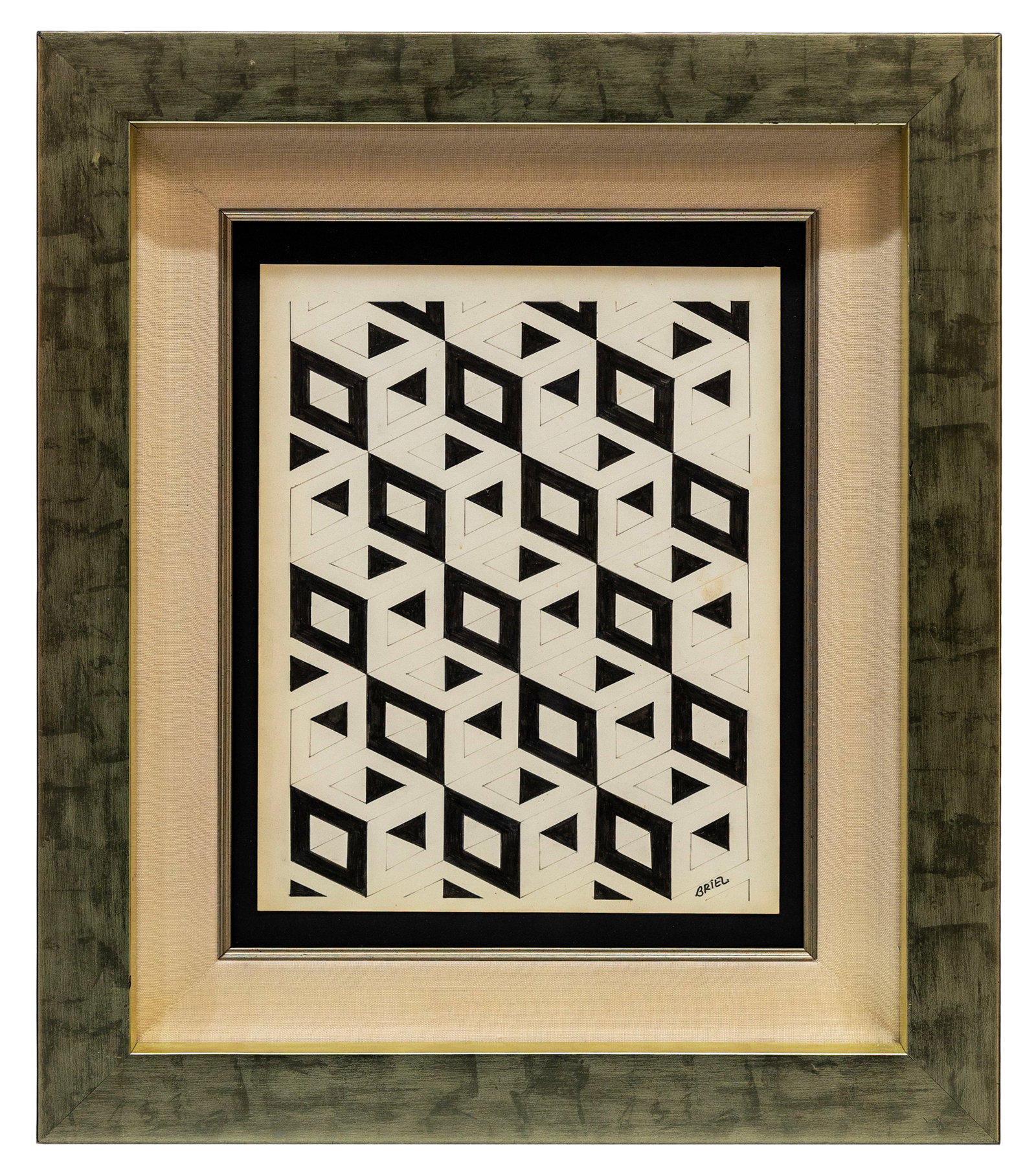 Ernesto Briel (Cuban) Op Art Geometric Composition, Ink on Paper (1 of 4)