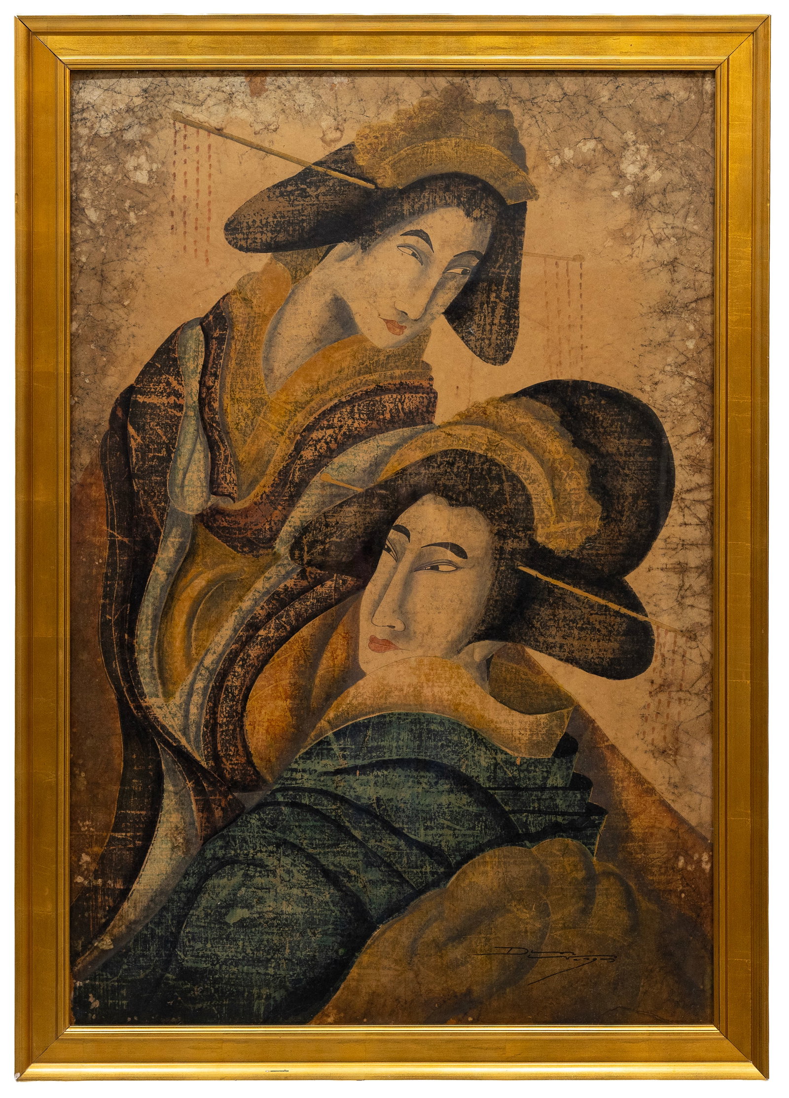 Dior Vargas (Hawaii, b. 1930) Two Geishas, Batik on Rice Paper (1 of 9)