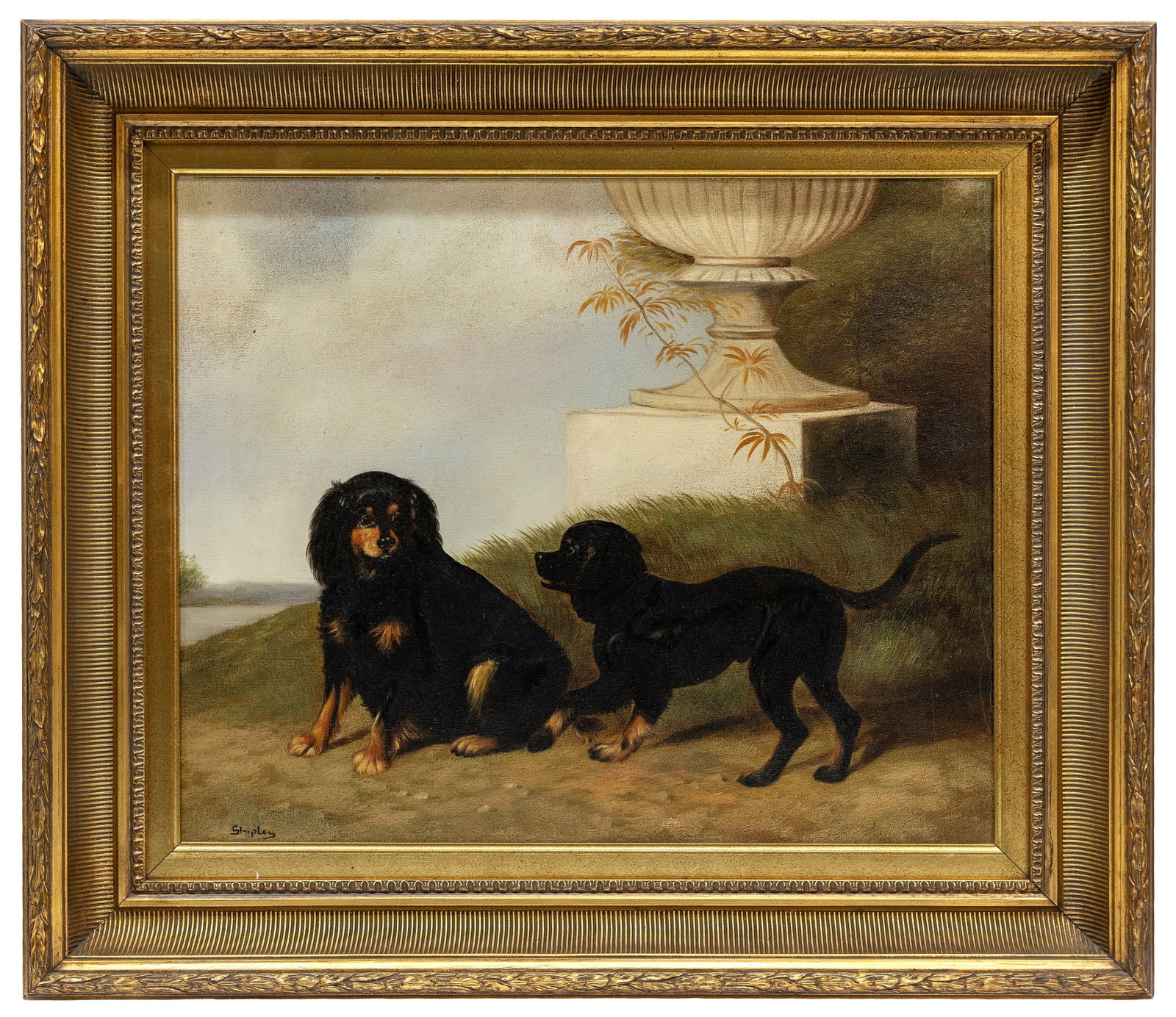 Signed Shipley, Portrait of Lord Methuen's Favourite Dogs, Oil on Canvas: Artist, Title, Year: Signed Shipley, Portrait of Lord Methuen?s Favourite Dogs, in the Style of William Barraud Medium: Oil on canvas Dimensions: Framed: 32 x 27.5 Additi