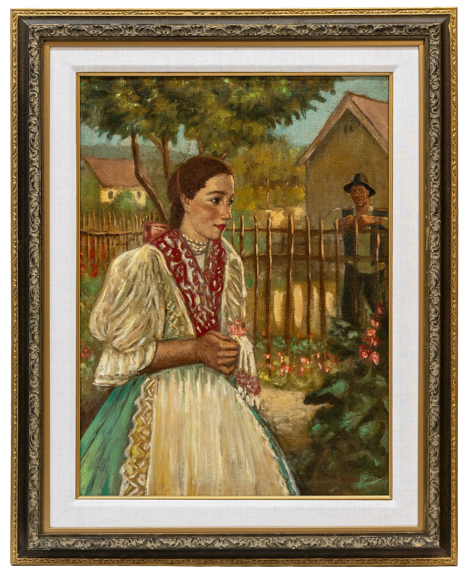 Alois Kalvoda (Czech) Young Woman in Traditional Dress, Oil on Canvas: Artist, Title, Year: Alois Kalvoda (Czech, 1875?1934) Young Woman in Traditional Dress Medium: Oil on canvas Dimensions: Canvas: 23 x 31 in. Framed: 32 x 40 in. Provenanc