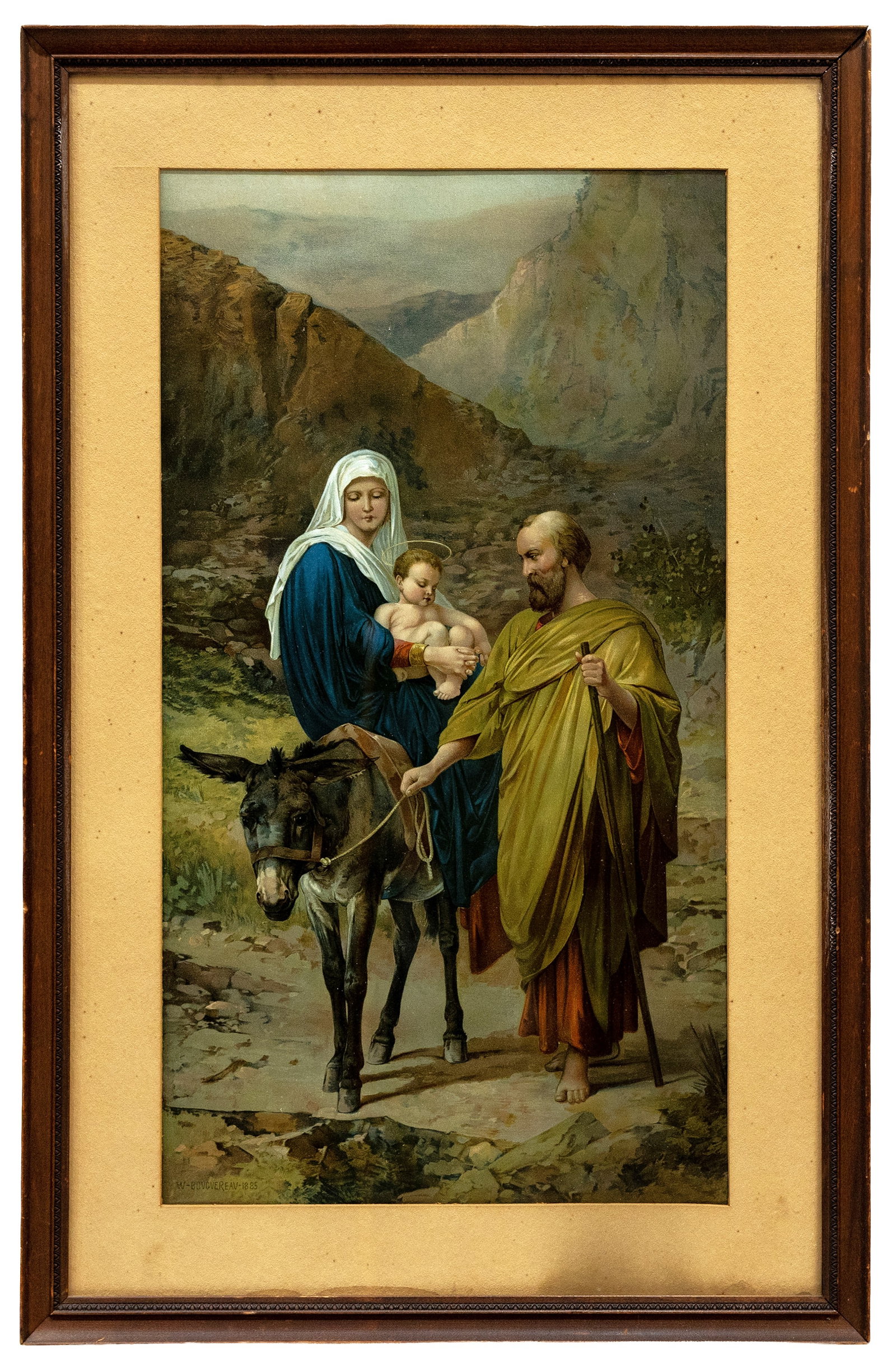 William-Adolphe Bouguereau (French) "The Flight into Egypt" 1885, Print: Artist, Year, Title: After William-Adolphe Bouguereau (French, 1825-1905), "The Flight into Egypt? Medium: Print on paper Dimensions: 28 x 18 in frame Provenance:
