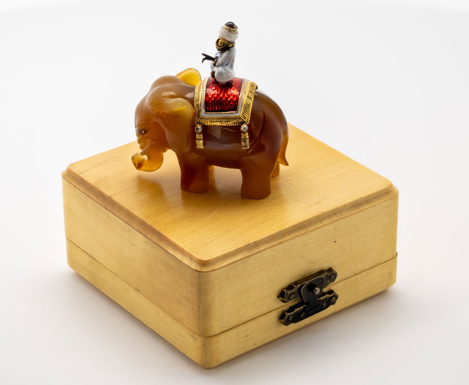 Russian Faberge Era Carved Jasper Elephant with Rider, Enamel & Gem Accents (1 of 15)