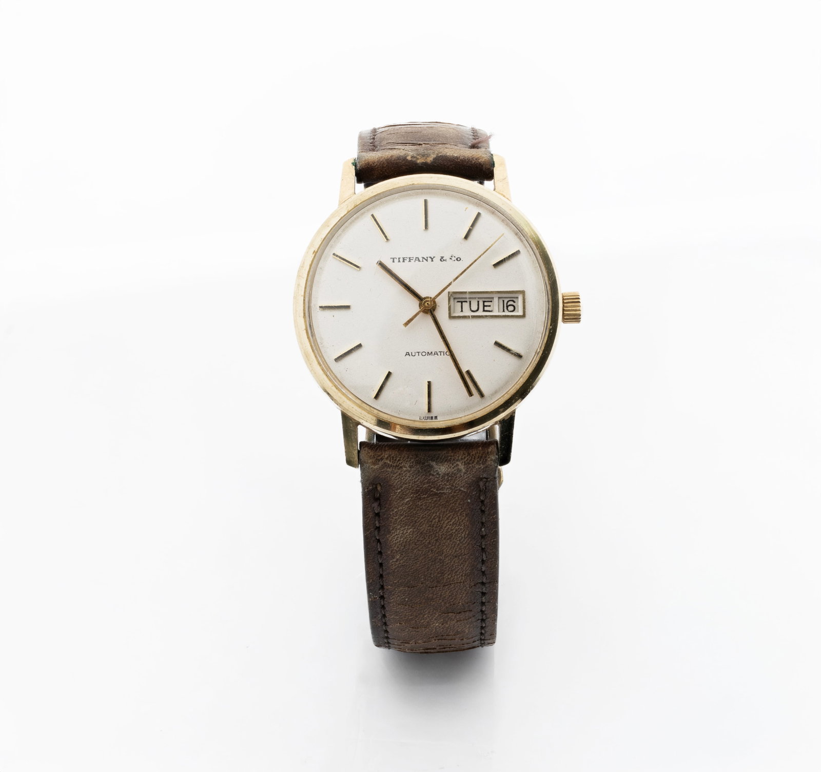 Tiffany & Co. Girard-Perregaux Automatic 14K Gold 33mm Watch: Brand: Tiffany & Co. / Girard-Perregaux Movement: Automatic (Gyromatic), Swiss-made, day/date. Case: 14K yellow gold, marked Tiffany & Co. Stamp: "CCP $100 milll