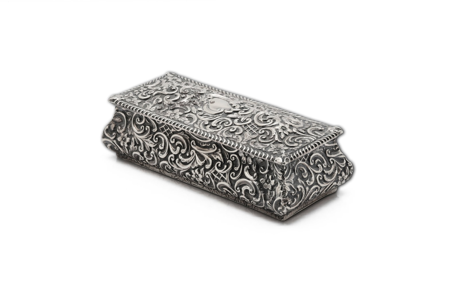 Henry Matthews English Sterling Silver Repousse Box, Birmingham (1 of 10)