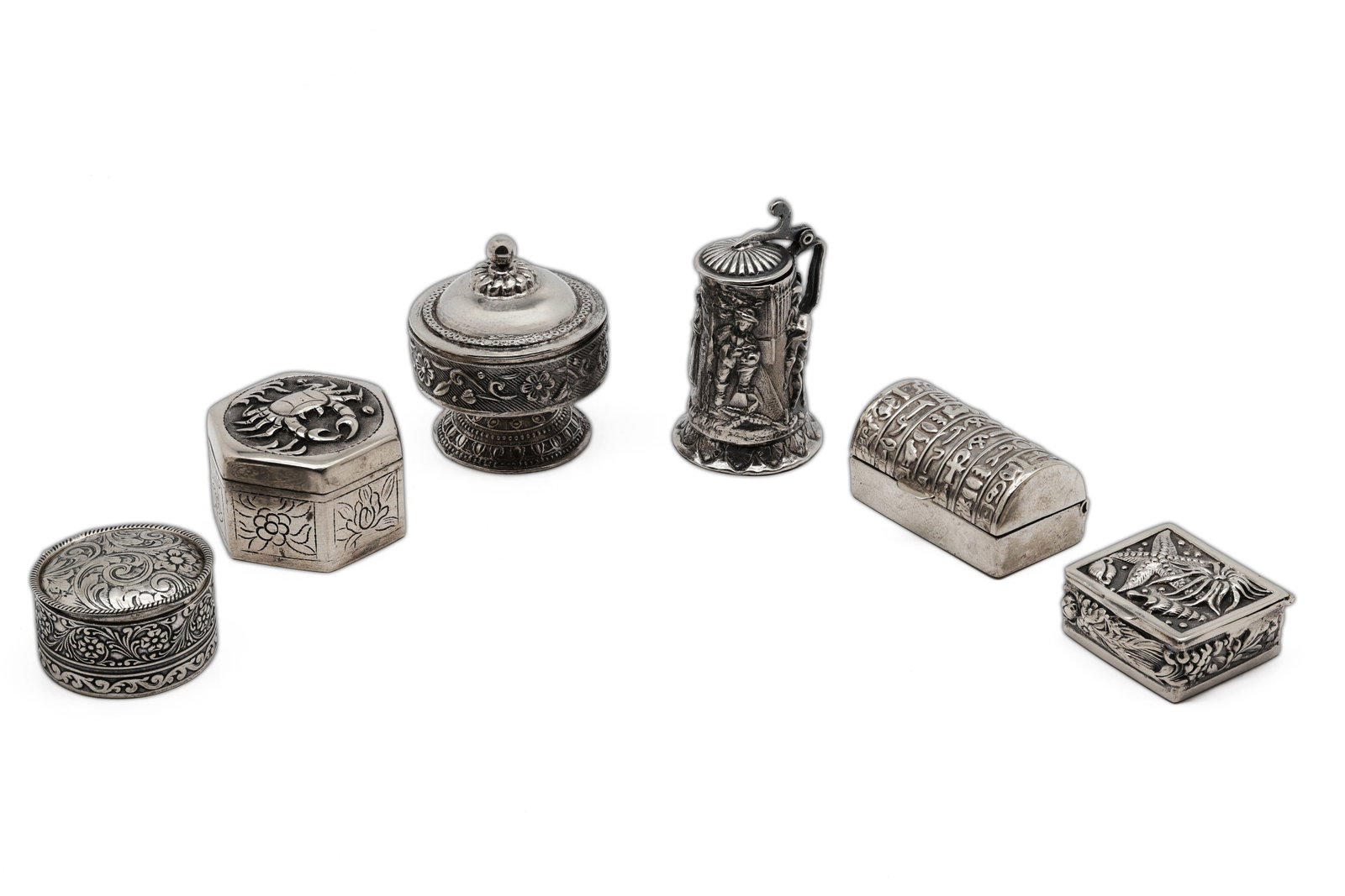 A Collection of Six Antique Silver Miniature Novelty Boxes and Objects, circa 1900 (1 of 5)