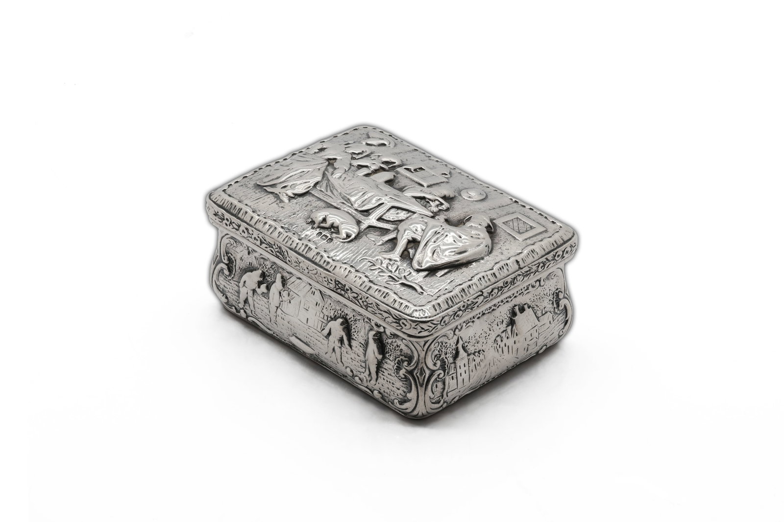 German Hanau Sterling Silver Tavern and Skittles Scene Box Attr. to Georg Roth & Co. (Imported: Title: German Hanau Sterling Silver Tavern and Skittles Scene Box Attr. to Georg Roth & Co. (Imported London by John Smith, 1899) Maker: Georg Roth & Co.Hanau, Germany / imported into London, 