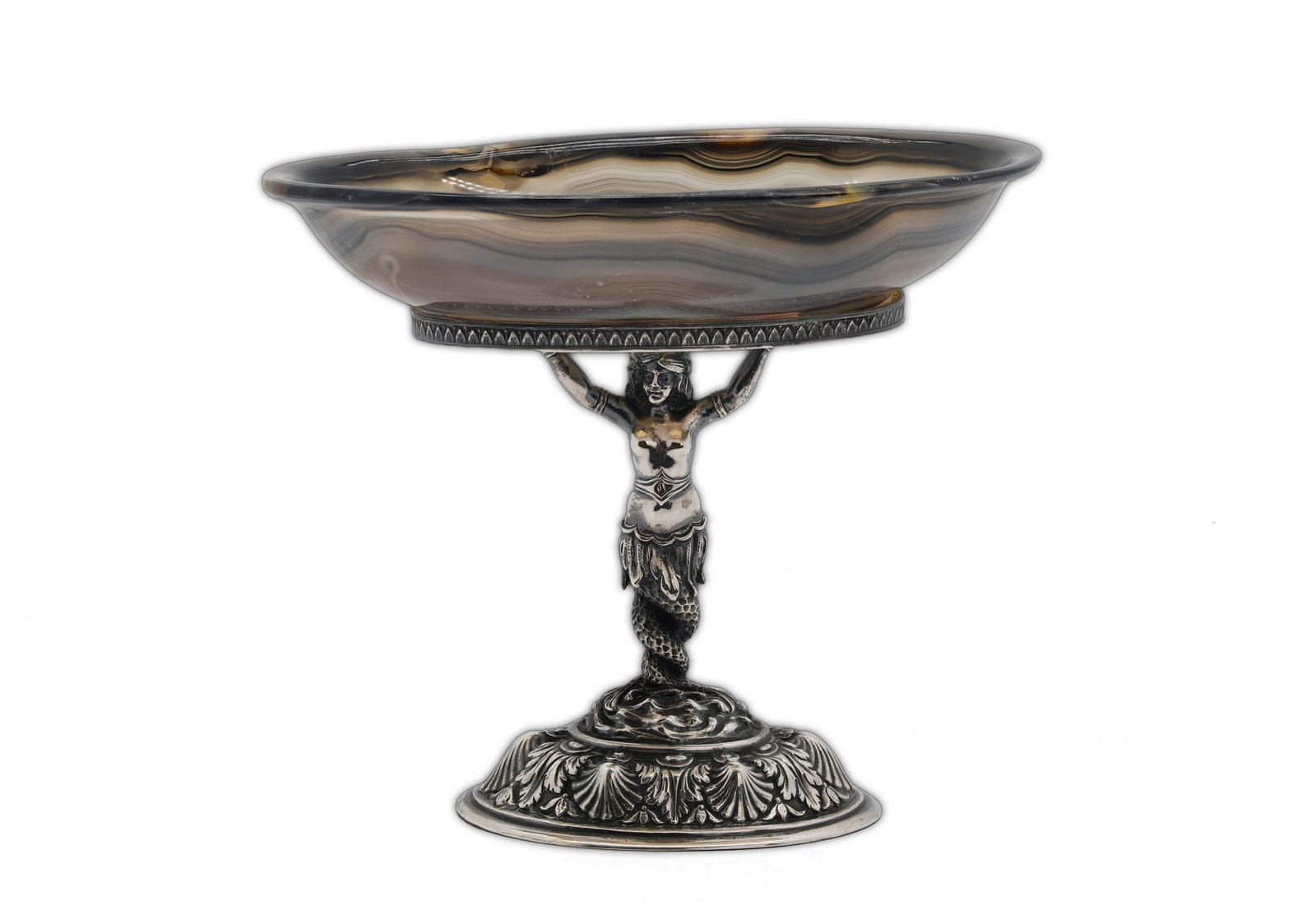 German Sterling Silver & Carved Agate Figural Pedestal Compote (1 of 13)